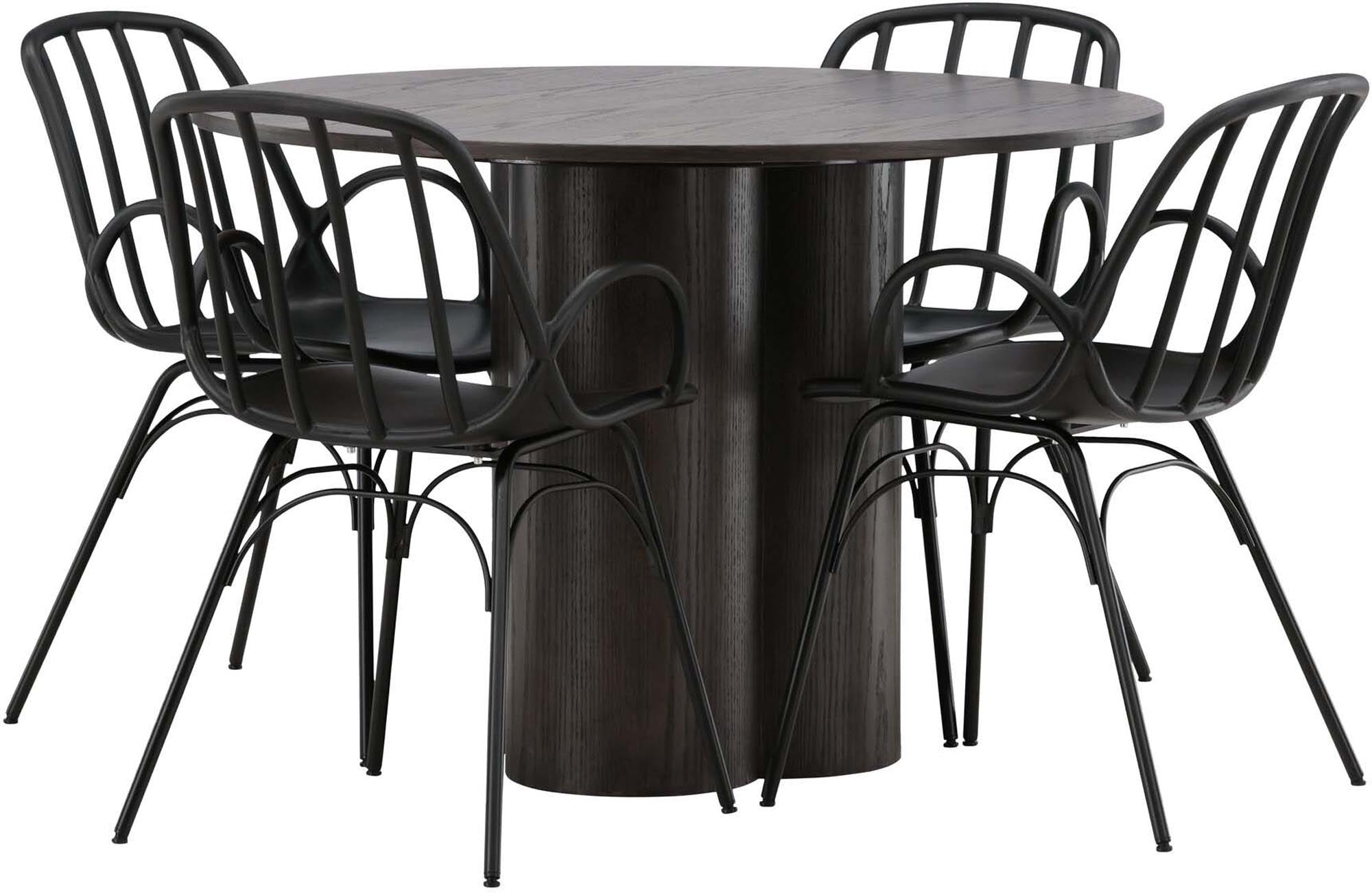 Venture Home Olivia Set: Runder Dyrön Tisch 110cm mit 4 Stühlen.