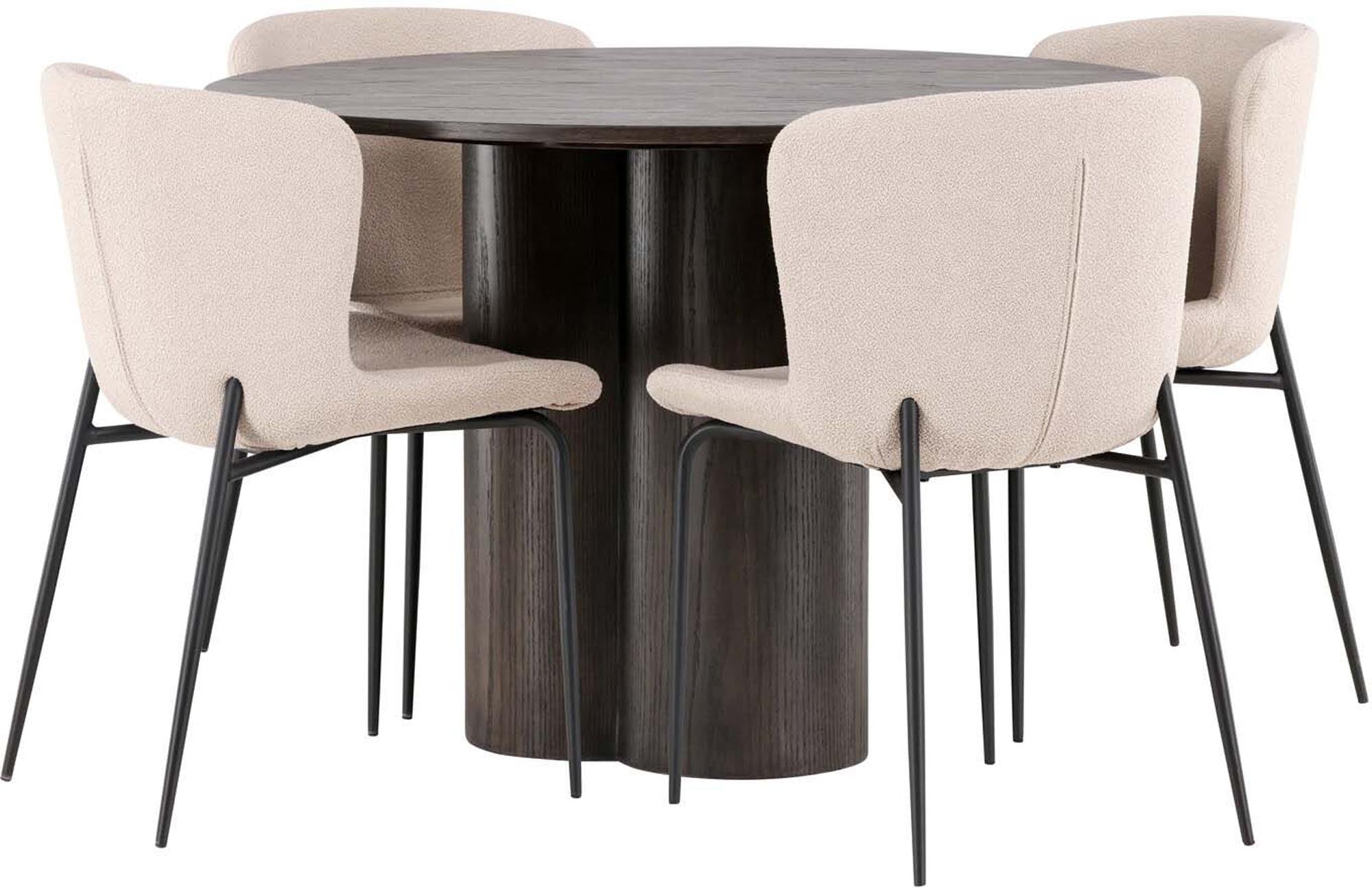 Stilvolles Olivia Esszimmer Set mit runder Tischplatte und 4 eleganten Stühlen. Perfekt für gesellige Runden und modernes Ambiente.