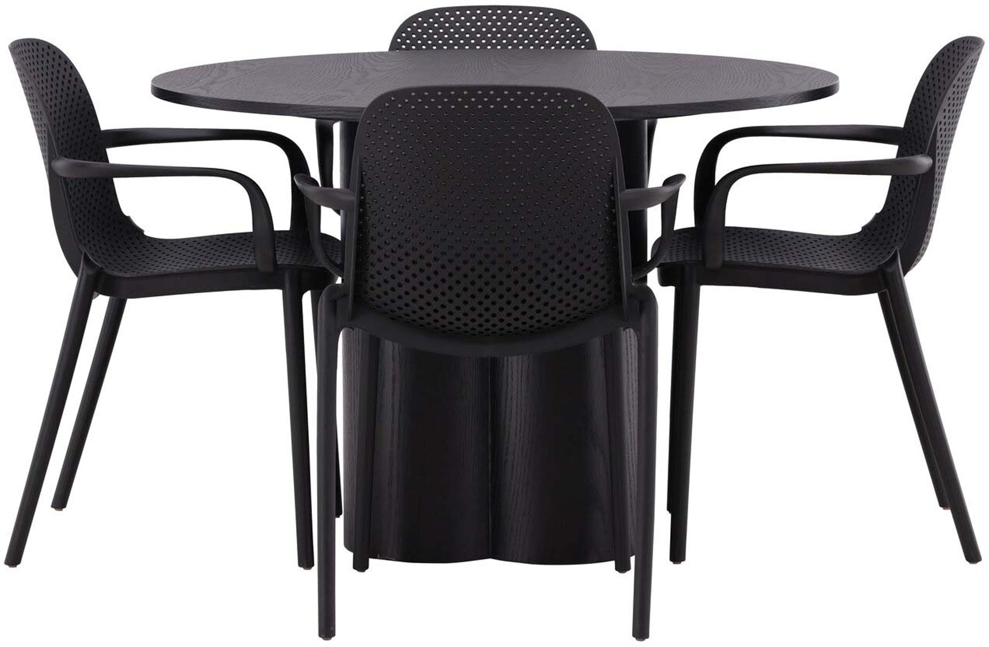 Stilvolles Olivia Esszimmer Set mit runden Baltimore Tisch und 4 komfortablen Stühlen. Perfekt für moderne Esszimmer mit skandinavischem Flair.