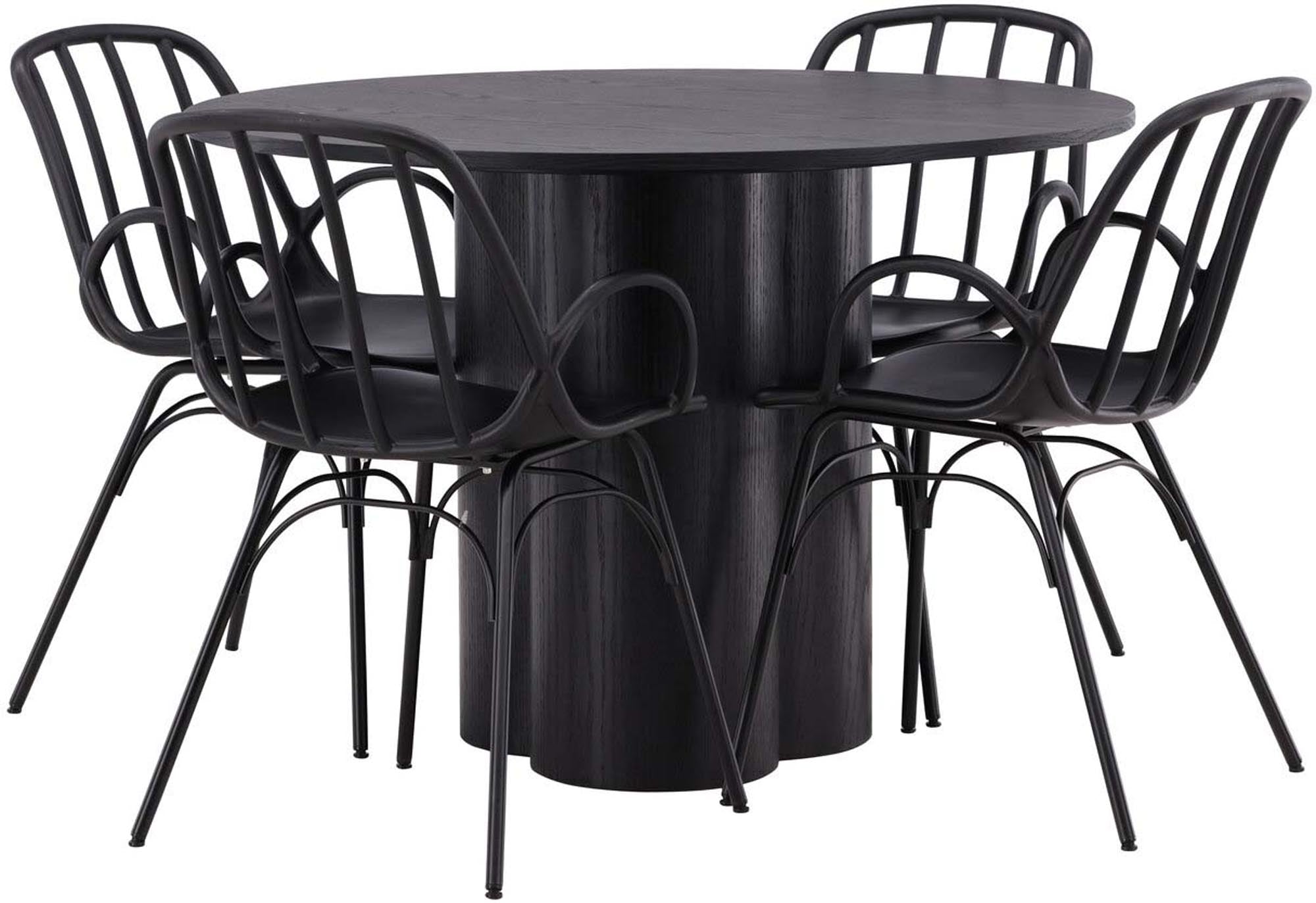 Elegantes Esszimmerset Olivia mit Dyrön Tisch (110cm) und 4 Stühlen. Modernes skandinavisches Design für einladende Essbereiche.