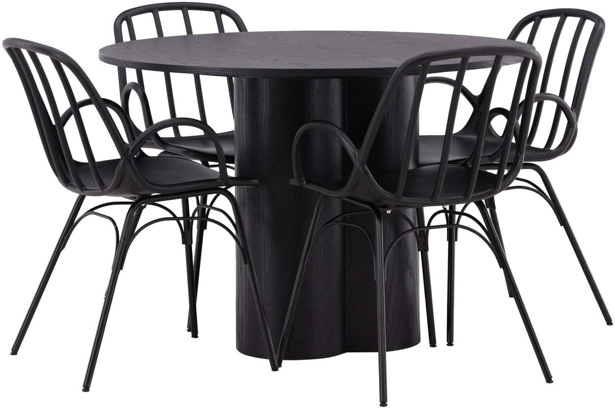 Stilvolles Esszimmerset Olivia mit Dyrön Tisch (110cm) und 4 komfortablen Stühlen. Perfekte Kombination aus skandinavischem Design und Funktionalität.