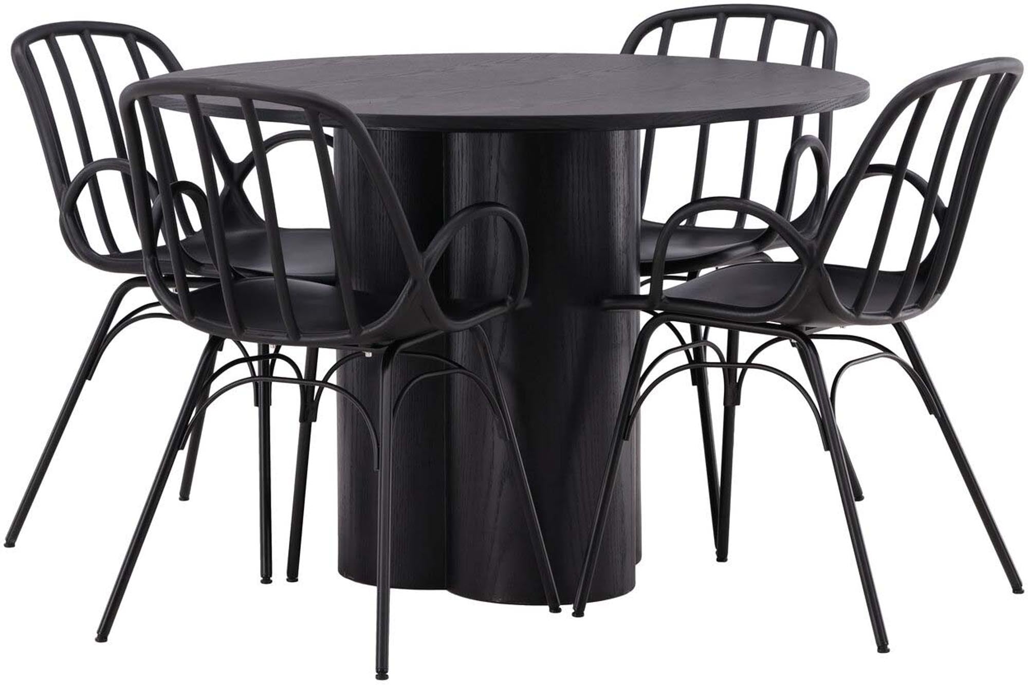 Stilvolles Olivia Esszimmerset mit Dyrön Stühlen, skandinavisches Design, robustes MDF, pflegeleicht, einladend.