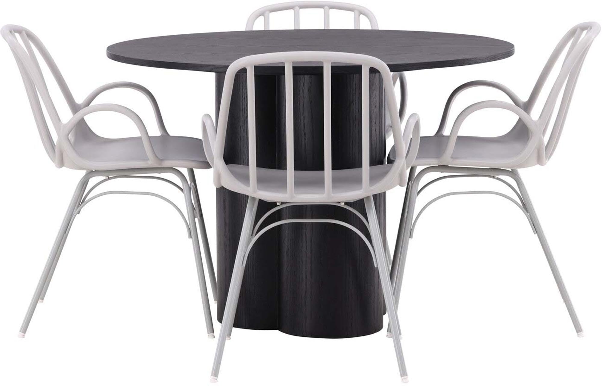 Elegantes Olivia Esszimmerset mit rundem Dyrön Tisch und 4 Stühlen.