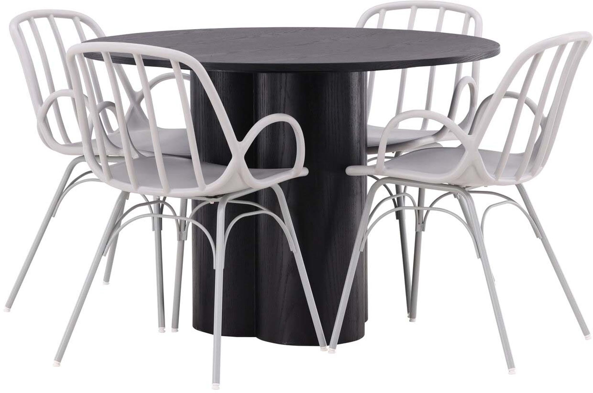 Elegantes Olivia Esszimmerset mit rundem Dyrön Tisch und 4 Stühlen.