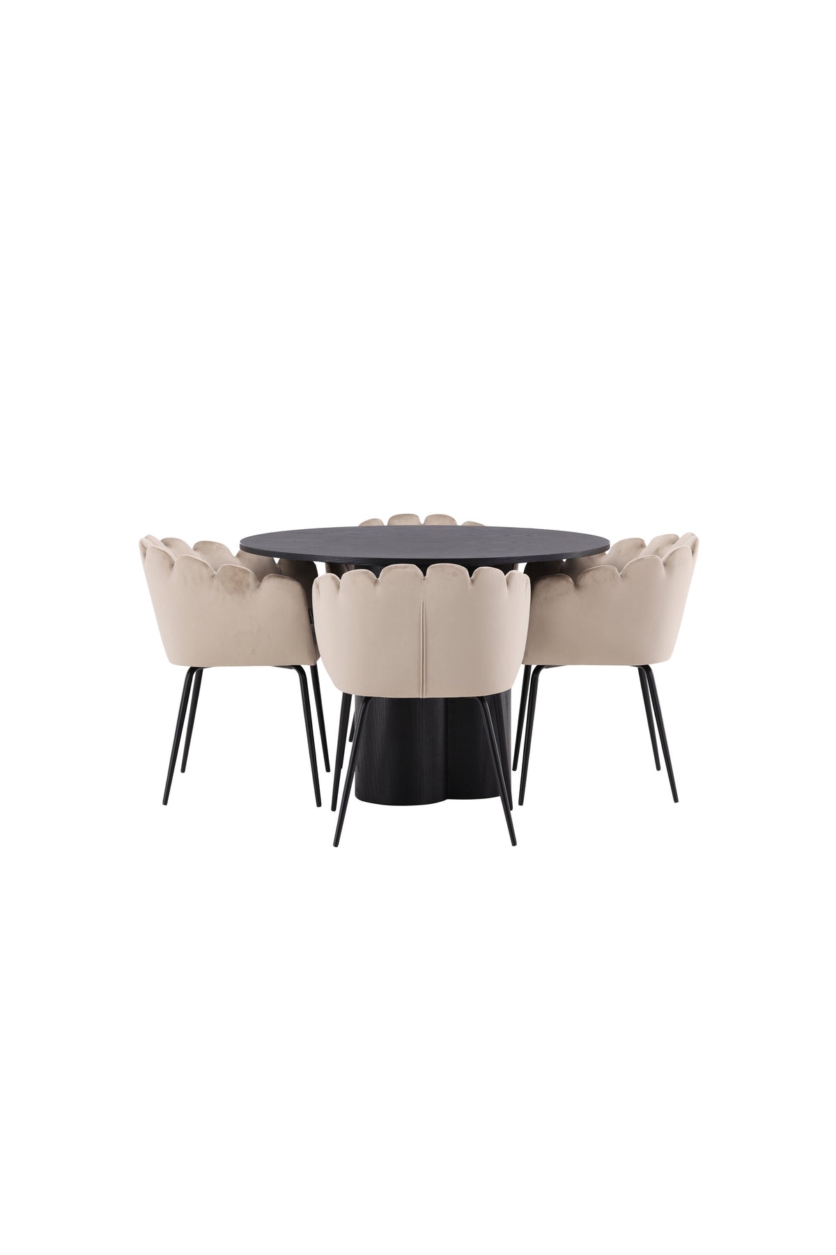 Olivia Esszimmer Set + Limhamn ⌀110cm/4St. in Schwarz / Beige präsentiert im Onlineshop von KAQTU Design AG. Esszimmerset ist von Venture Home