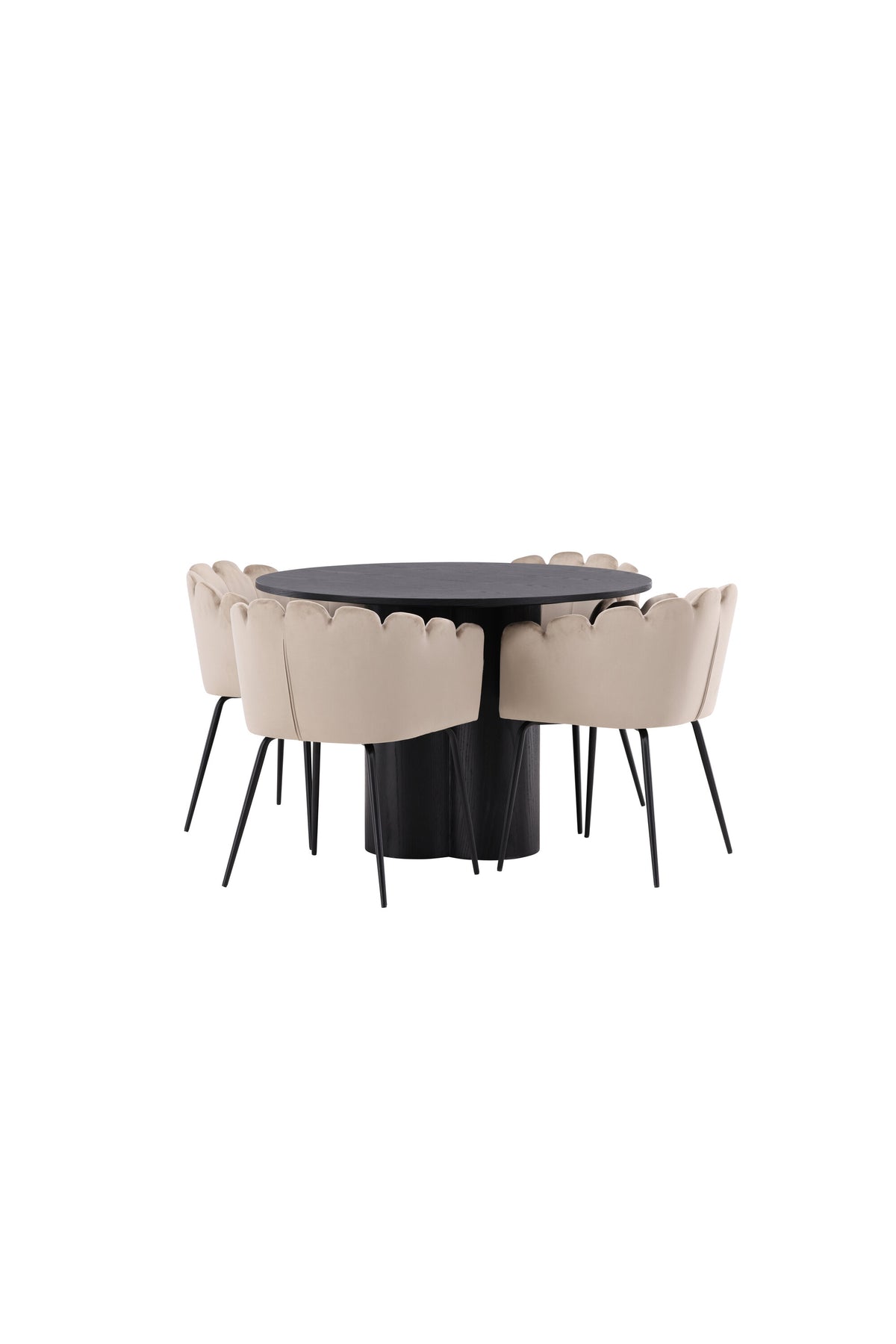 Olivia Esszimmer Set + Limhamn ⌀110cm/4St. in Schwarz / Beige präsentiert im Onlineshop von KAQTU Design AG. Esszimmerset ist von Venture Home