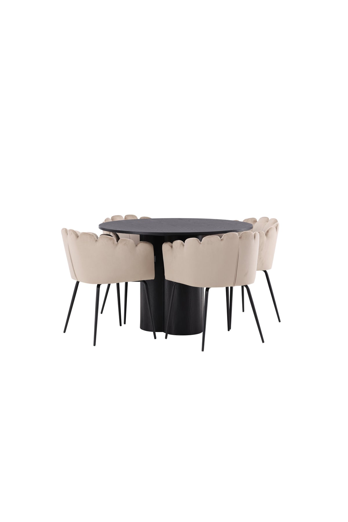 Olivia Esszimmer Set + Limhamn ⌀110cm/4St. in Schwarz / Beige präsentiert im Onlineshop von KAQTU Design AG. Esszimmerset ist von Venture Home