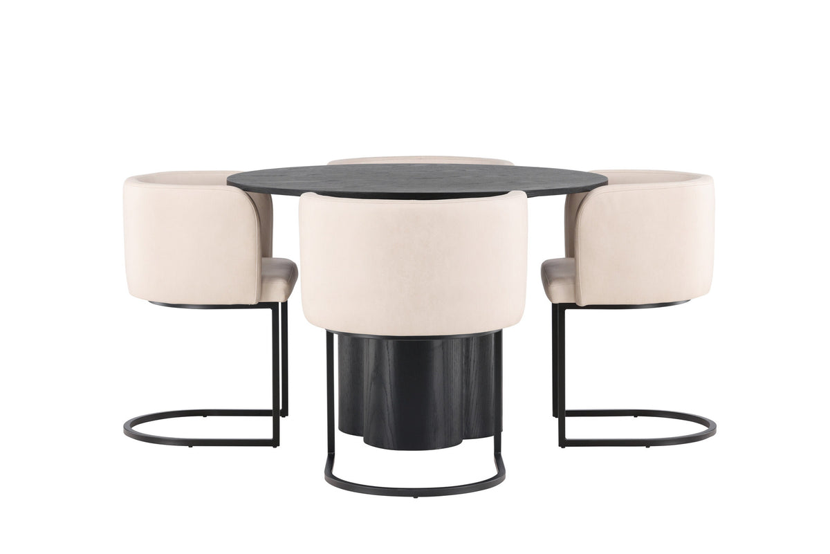 Olivia Esszimmer Set + Simrishamn ⌀110cm/4St. in Beige / Schwarz präsentiert im Onlineshop von KAQTU Design AG. Esszimmerset ist von Venture Home