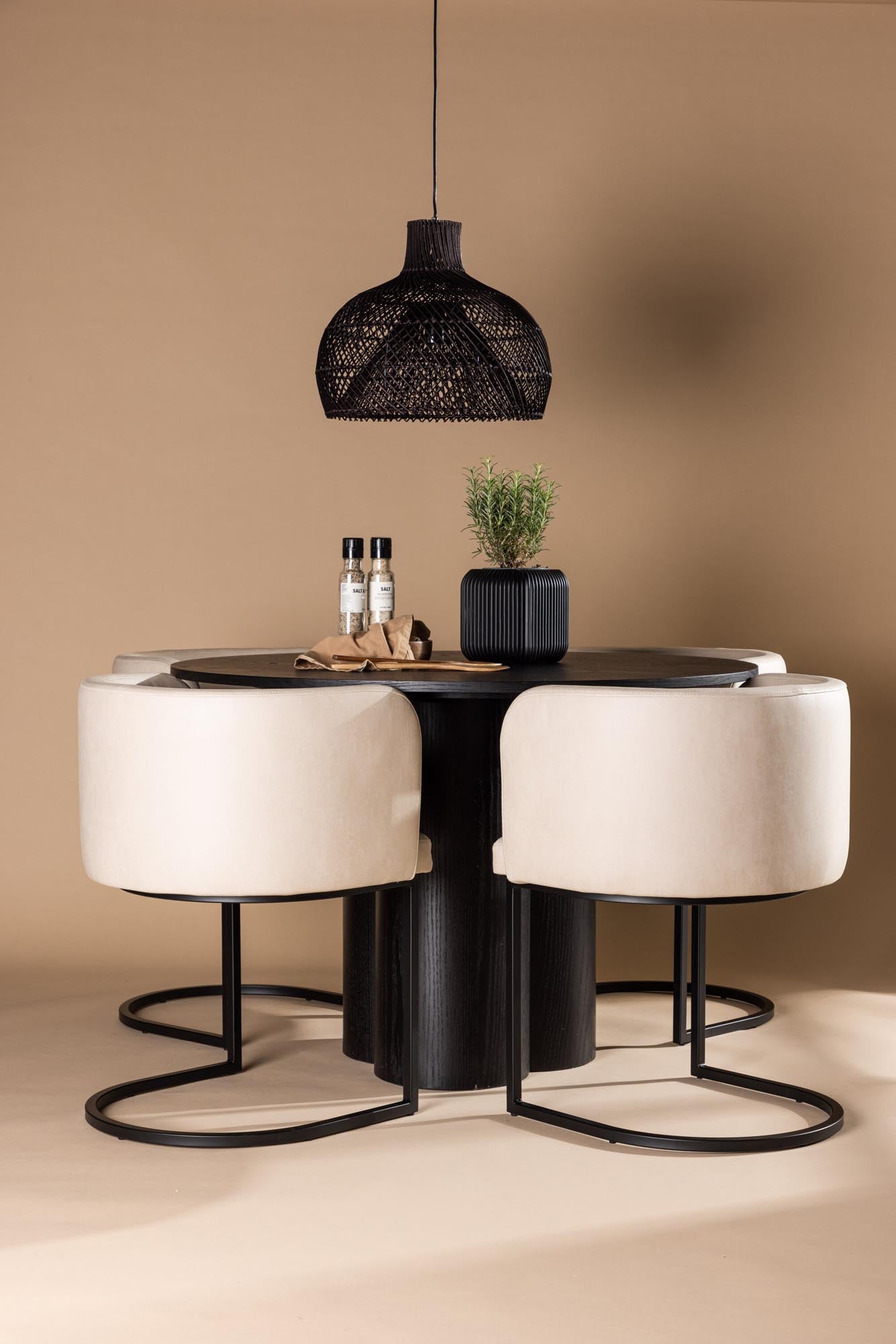 Elegantes Olivia Esszimmer Set mit rundem Tisch (⌀110cm) und 4 ergonomischen Stühlen. Ideal für gesellige Abende und stilvolle Einrichtung.