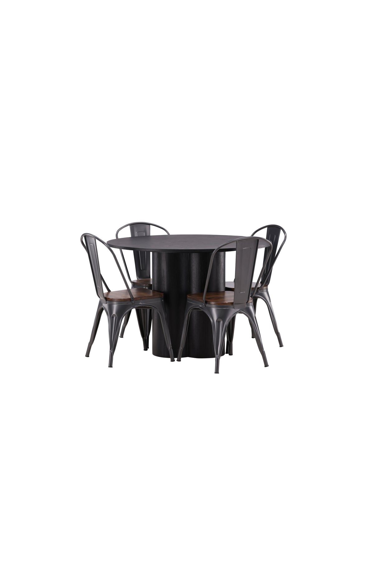 Olivia Esszimmer Set + Tempe ⌀110cm/4St. in Dunkelgrau, Walnuss präsentiert im Onlineshop von KAQTU Design AG. Esszimmerset ist von Venture Home
