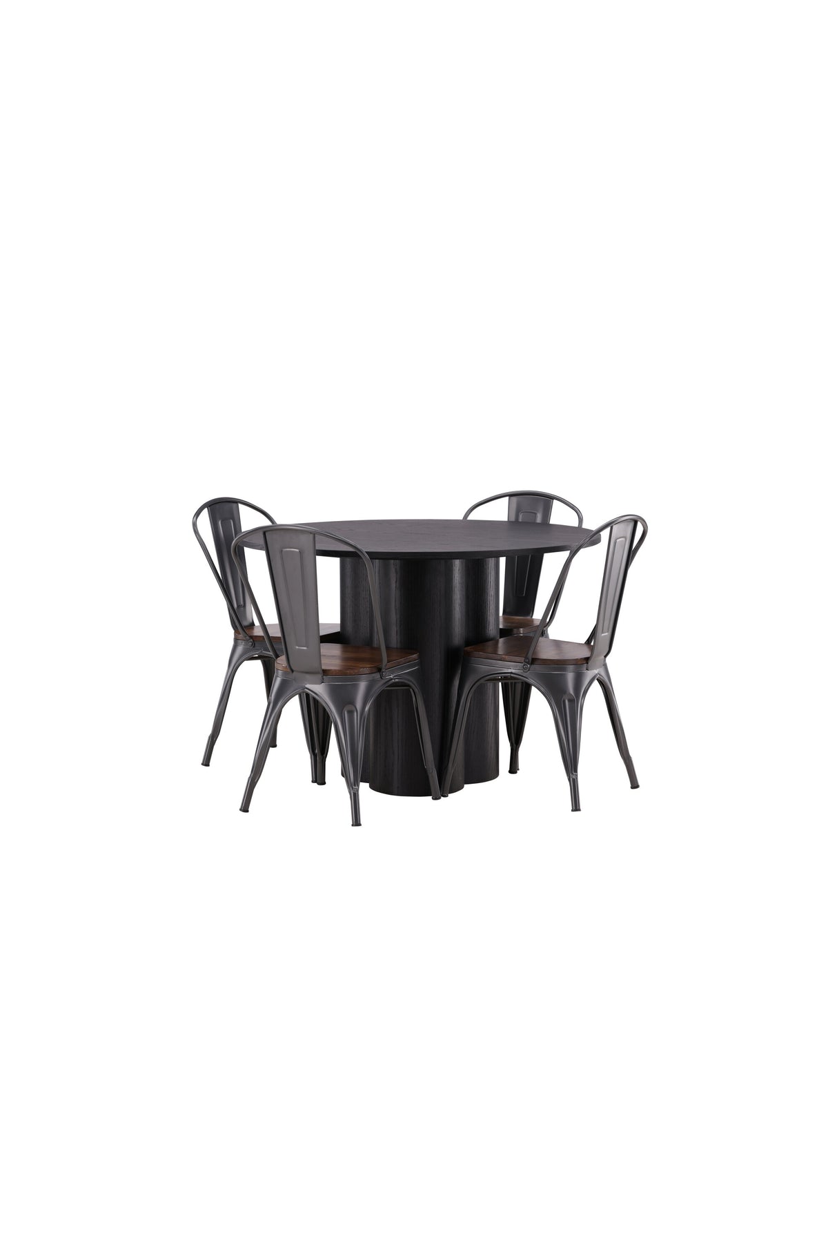 Olivia Esszimmer Set + Tempe ⌀110cm/4St. in Dunkelgrau, Walnuss präsentiert im Onlineshop von KAQTU Design AG. Esszimmerset ist von Venture Home