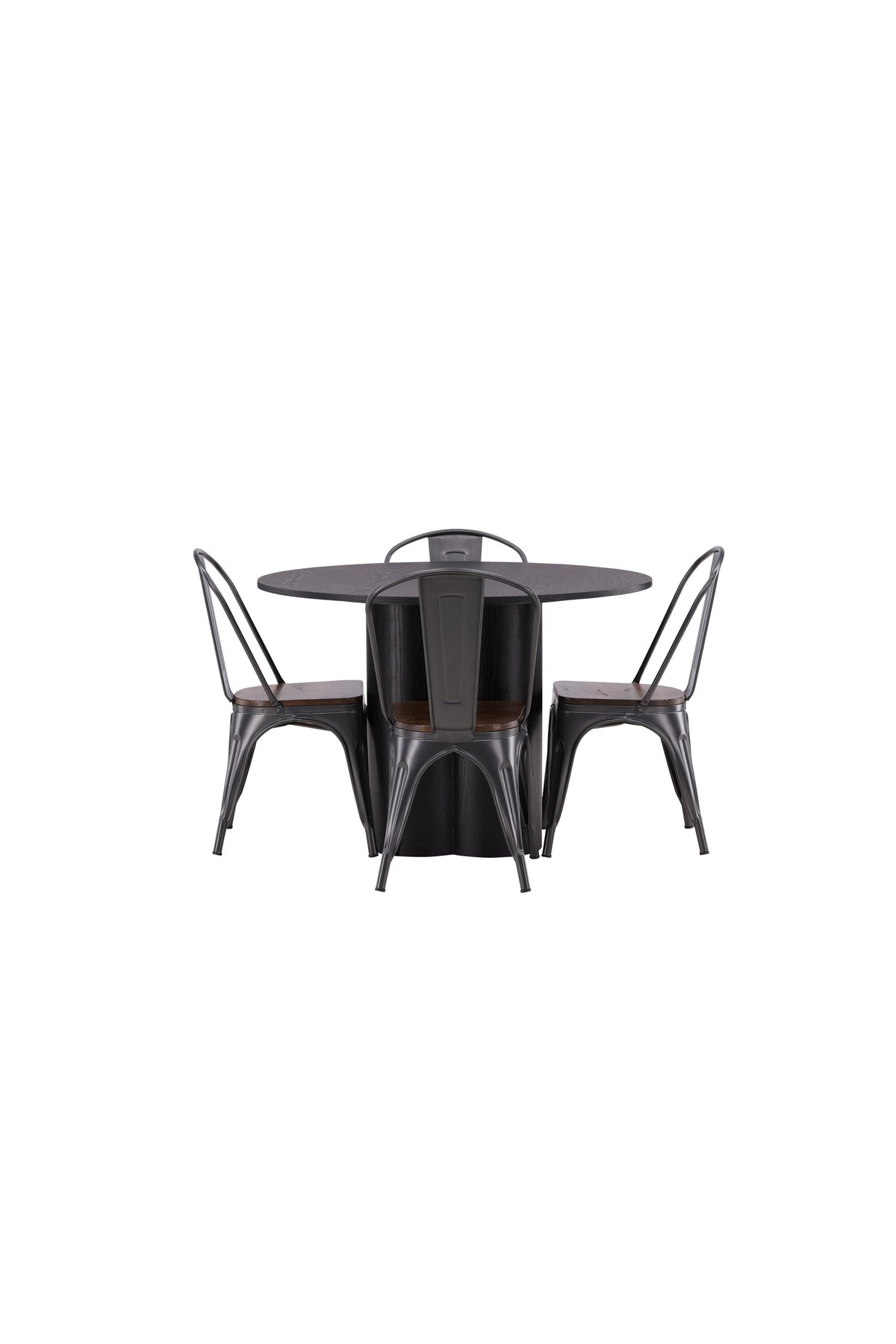 Olivia Esszimmer Set + Tempe ⌀110cm/4St. in Dunkelgrau, Walnuss präsentiert im Onlineshop von KAQTU Design AG. Esszimmerset ist von Venture Home