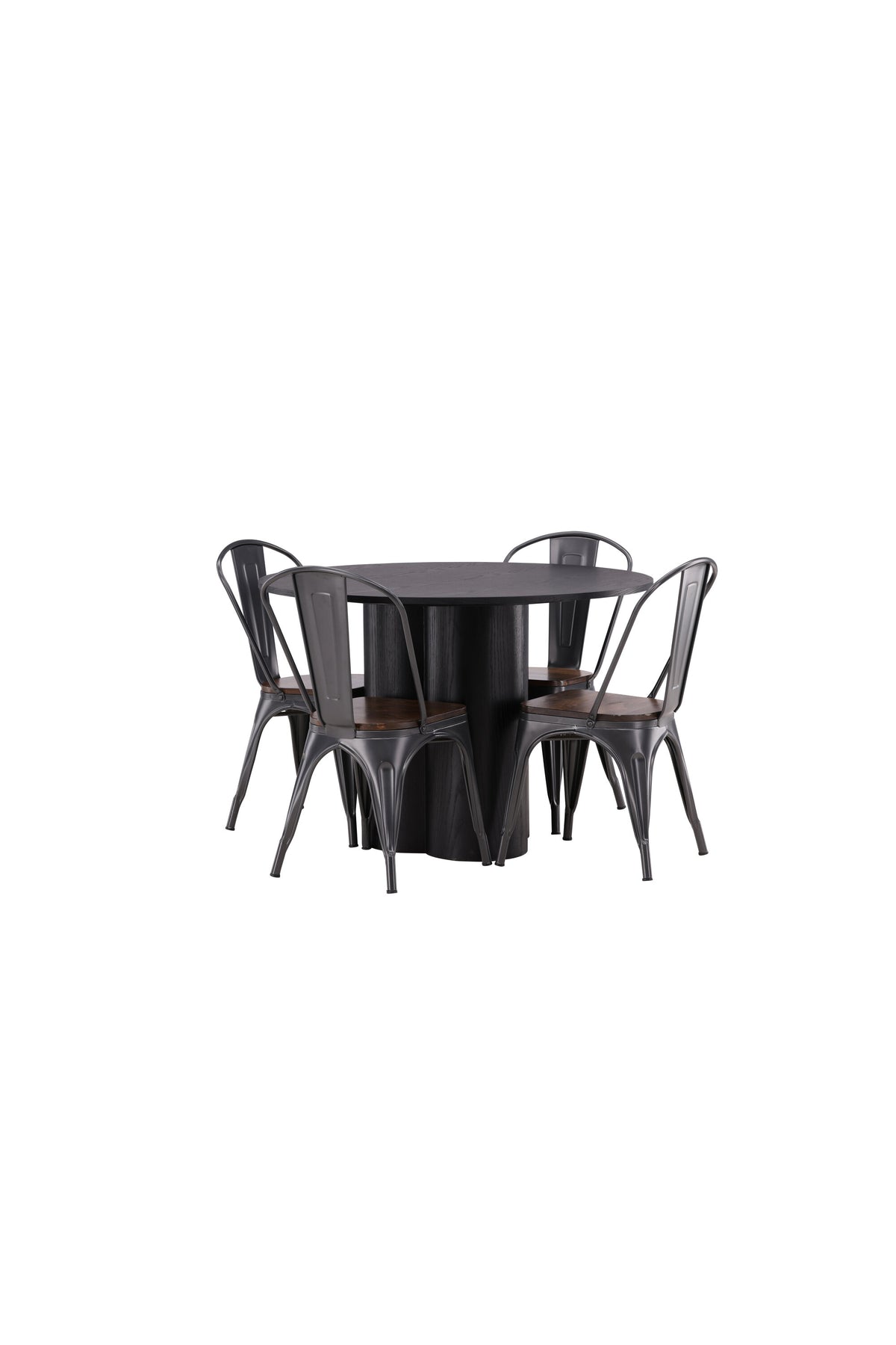 Olivia Esszimmer Set + Tempe ⌀110cm/4St. in Dunkelgrau, Walnuss präsentiert im Onlineshop von KAQTU Design AG. Esszimmerset ist von Venture Home