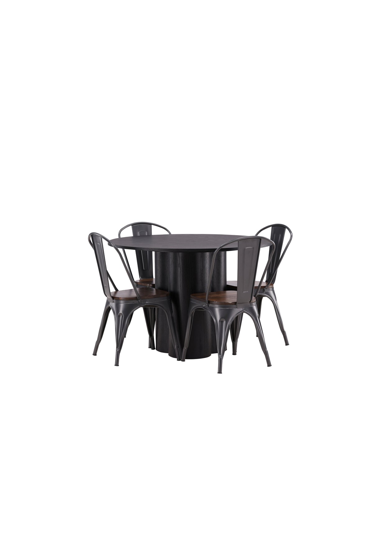 Olivia Esszimmer Set + Tempe ⌀110cm/4St. in Dunkelgrau, Walnuss präsentiert im Onlineshop von KAQTU Design AG. Esszimmerset ist von Venture Home