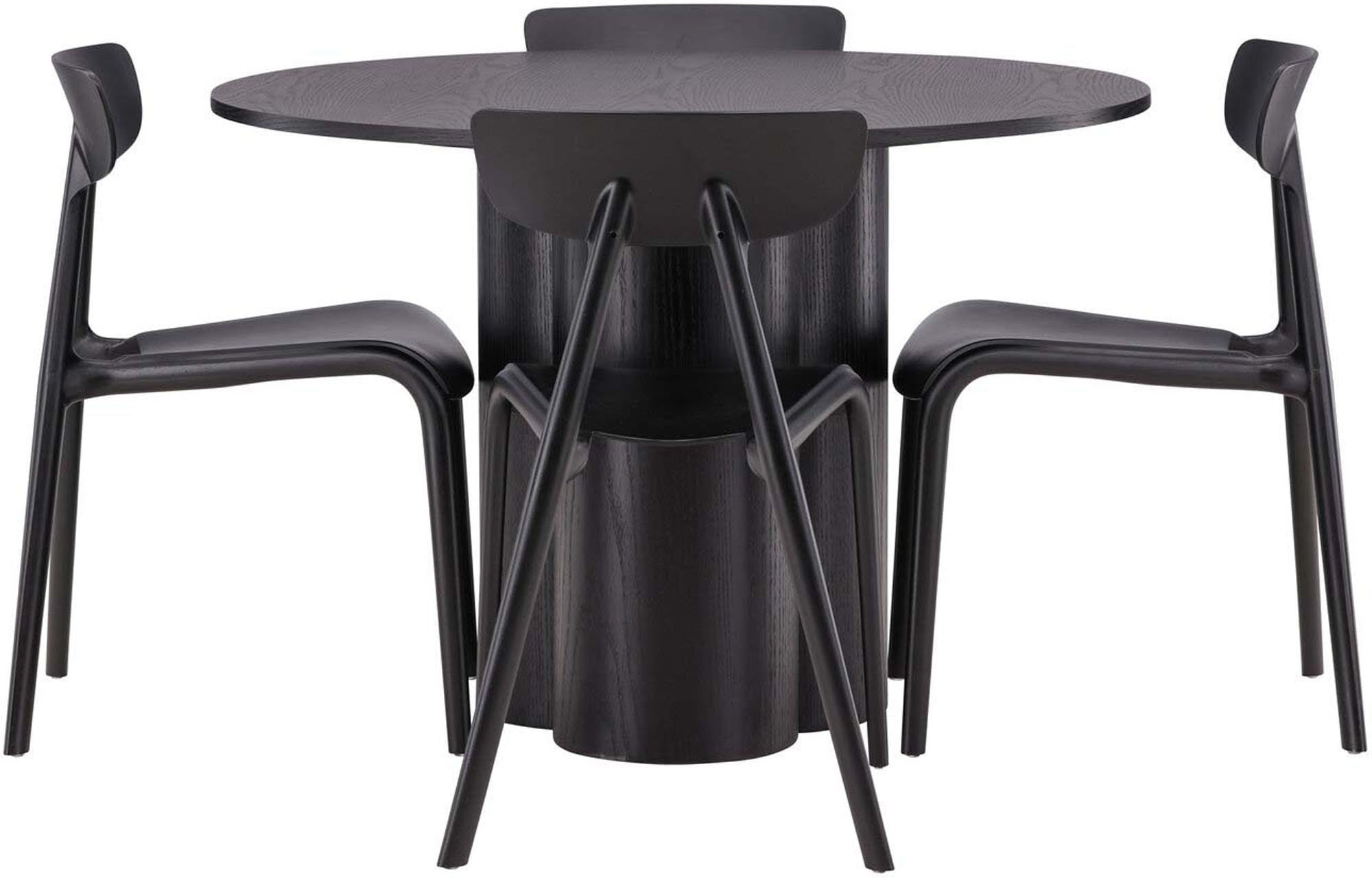 Elegantes Olivia Esszimmer Set mit Ursholmen Tisch ⌀110cm und 4 modernen Stühlen. Perfekt für stilvolle Essbereiche und gesellige Runden.