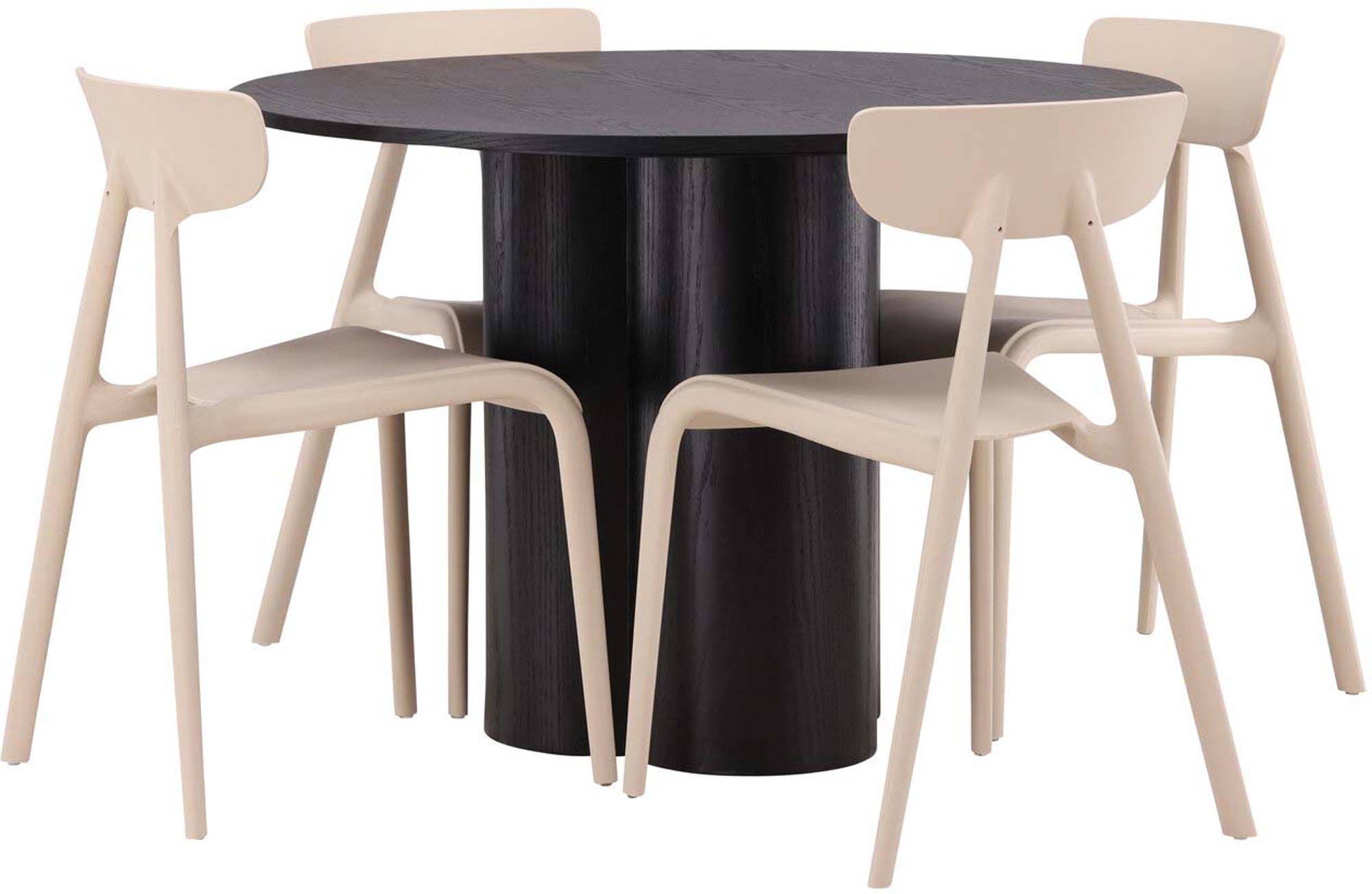 Modernes Olivia Esszimmer Set mit Ursholmen Tisch (⌀110cm) und 4 stilvollen Stühlen. Ideal für einladende Essbereiche.