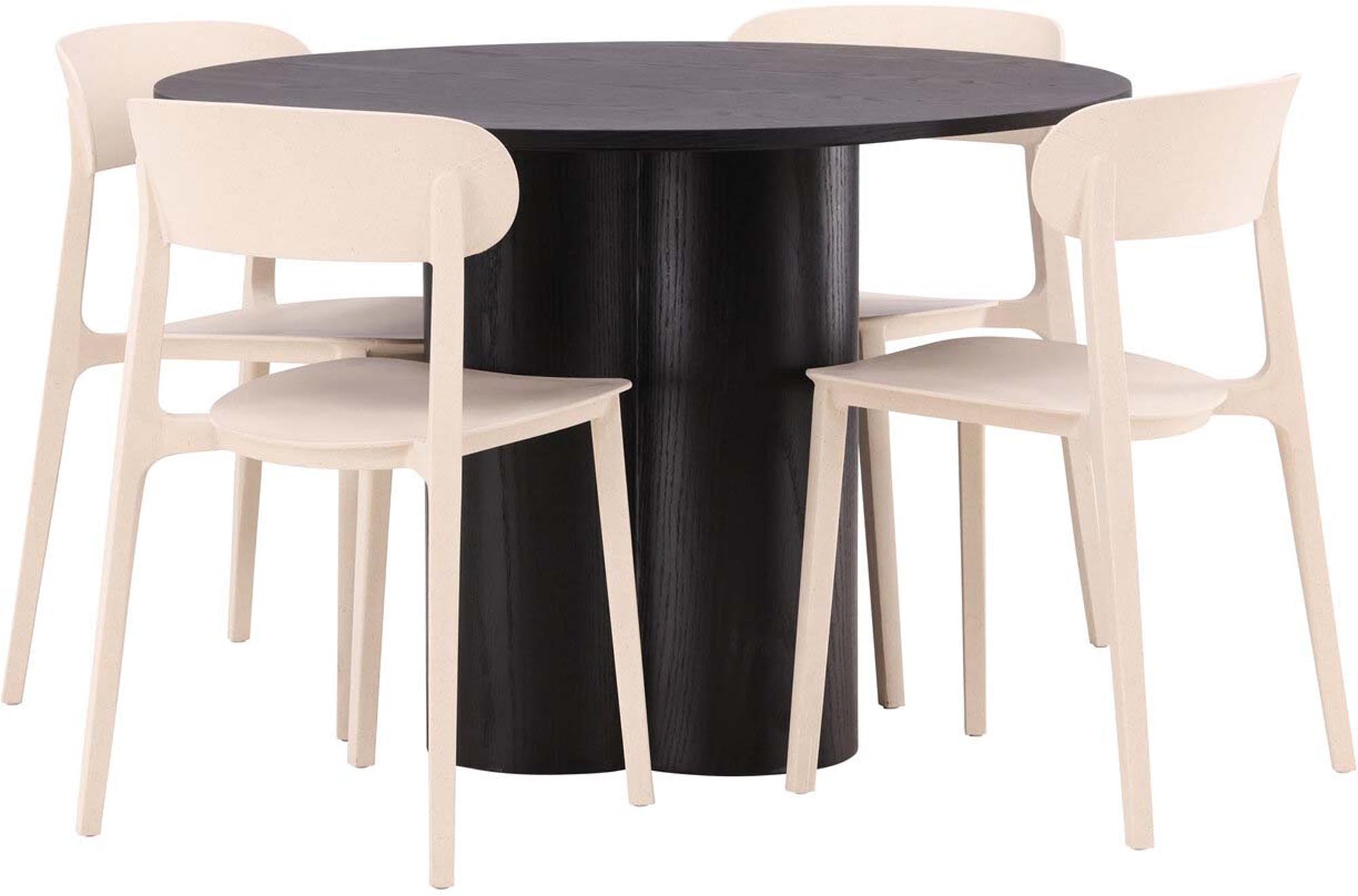 Verleihen Sie Ihrem Esszimmer mit dem Olivia Esszimmer Set + Astol (Ø110cm) von Venture Home einen skandinavischen Touch – ideal für gesellige Runden!