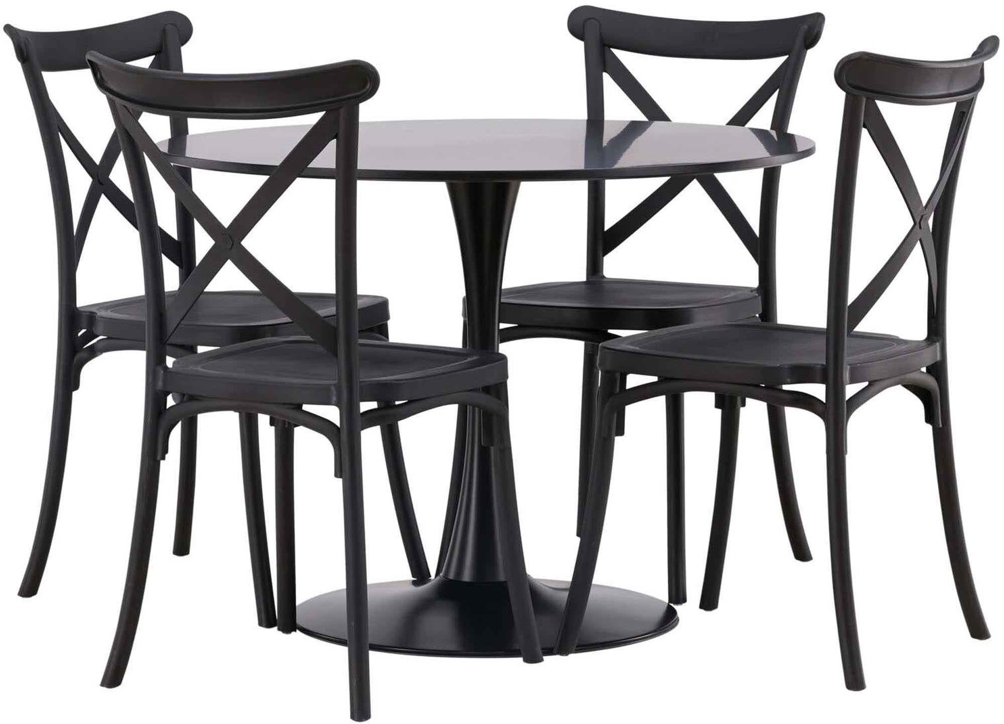 Stilvolles Glade Esszimmerset mit rundem Crosette Tisch, 4 Stühle.