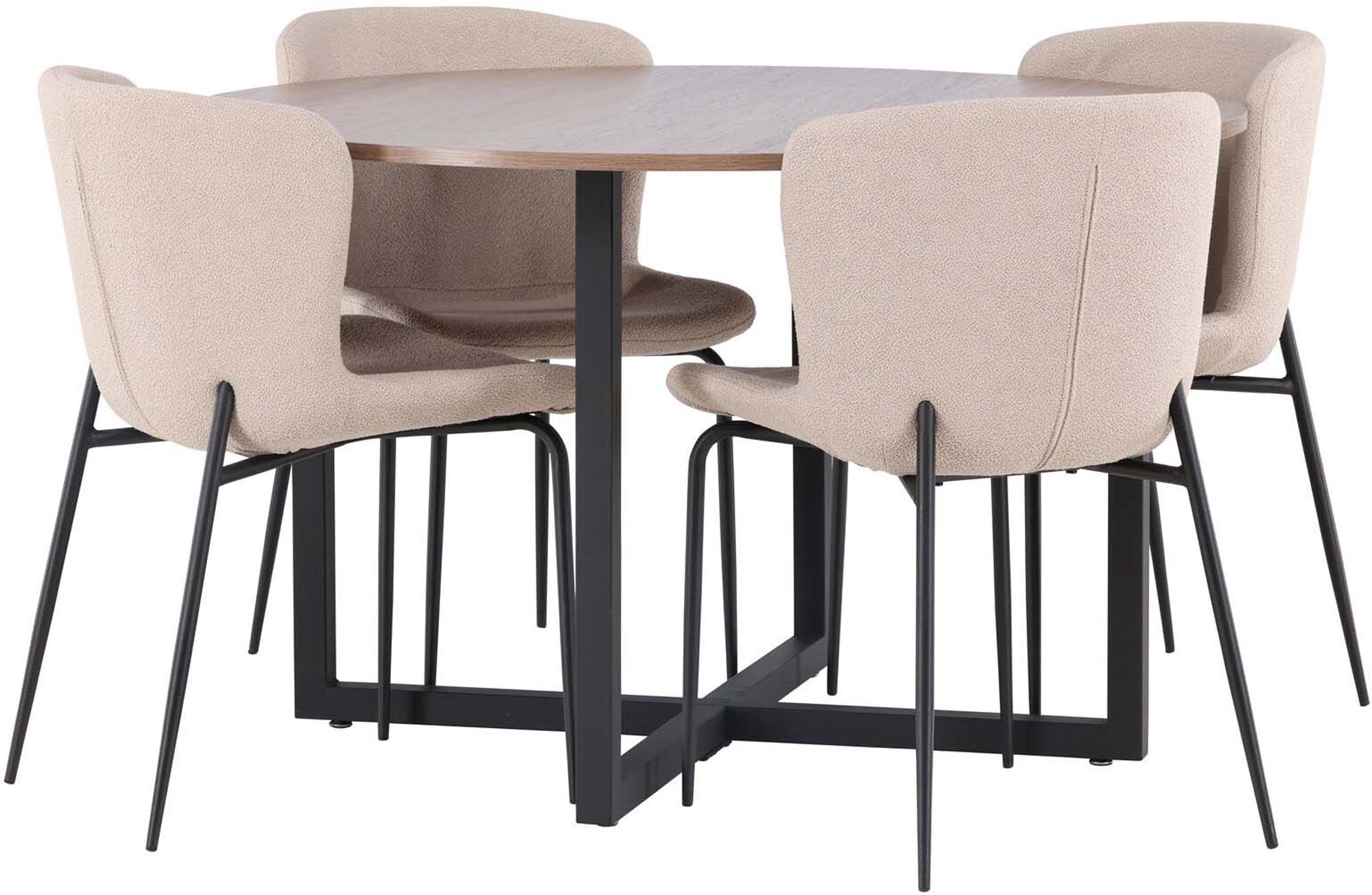 Elegantes Durango Esszimmerset mit runden Modesto Tisch und bequemen Stühlen. Ideal für gesellige Abende und stilvolle Esszimmer.