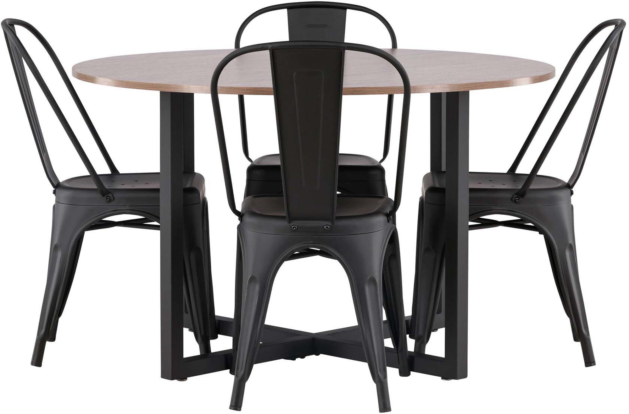 Entdecken Sie das elegante Durango Esszimmerset + Tempe von Venture Home – ein modernes Set mit runder Walnusstischplatte und stilvollen Stühlen für gesellige Abende.