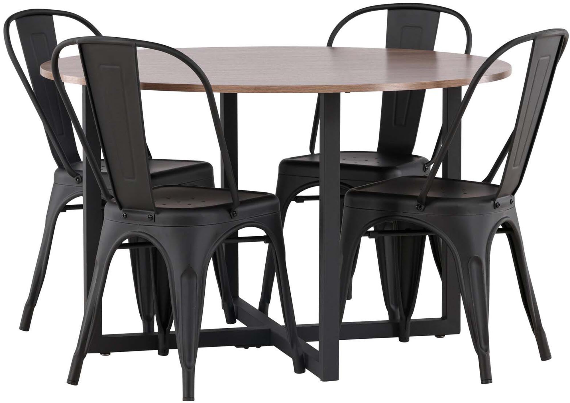 Erleben Sie das stilvolle Durango Esszimmerset + Tempe von Venture Home – ein elegantes Set mit runder Tischplatte und komfortablen Stühlen für Ihr Esszimmer.