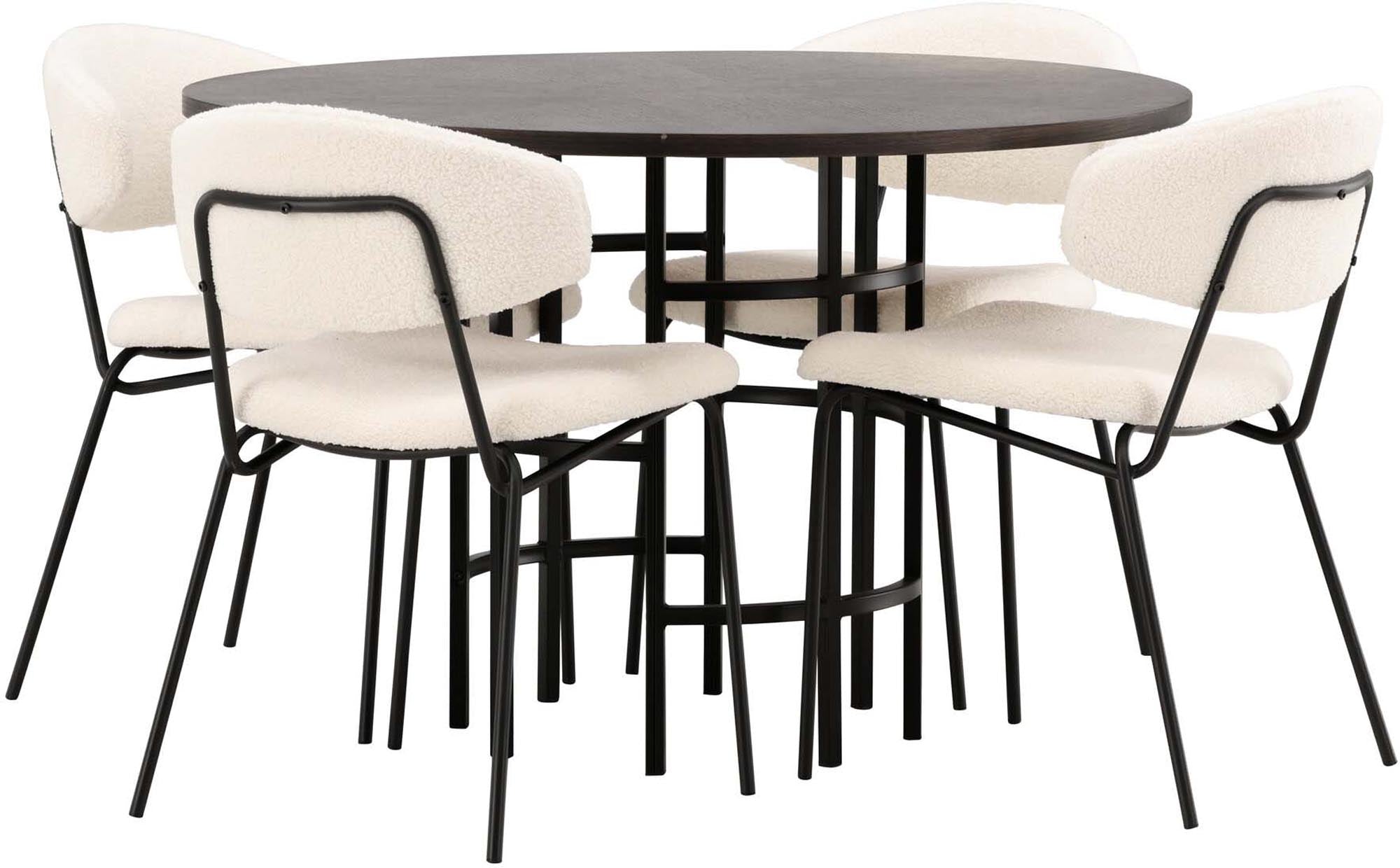 Modernes Esszimmerset Copenhagen + Chico mit runden Tisch und eleganten Stühlen für gesellige Runden und stilvolle Einrichtung.