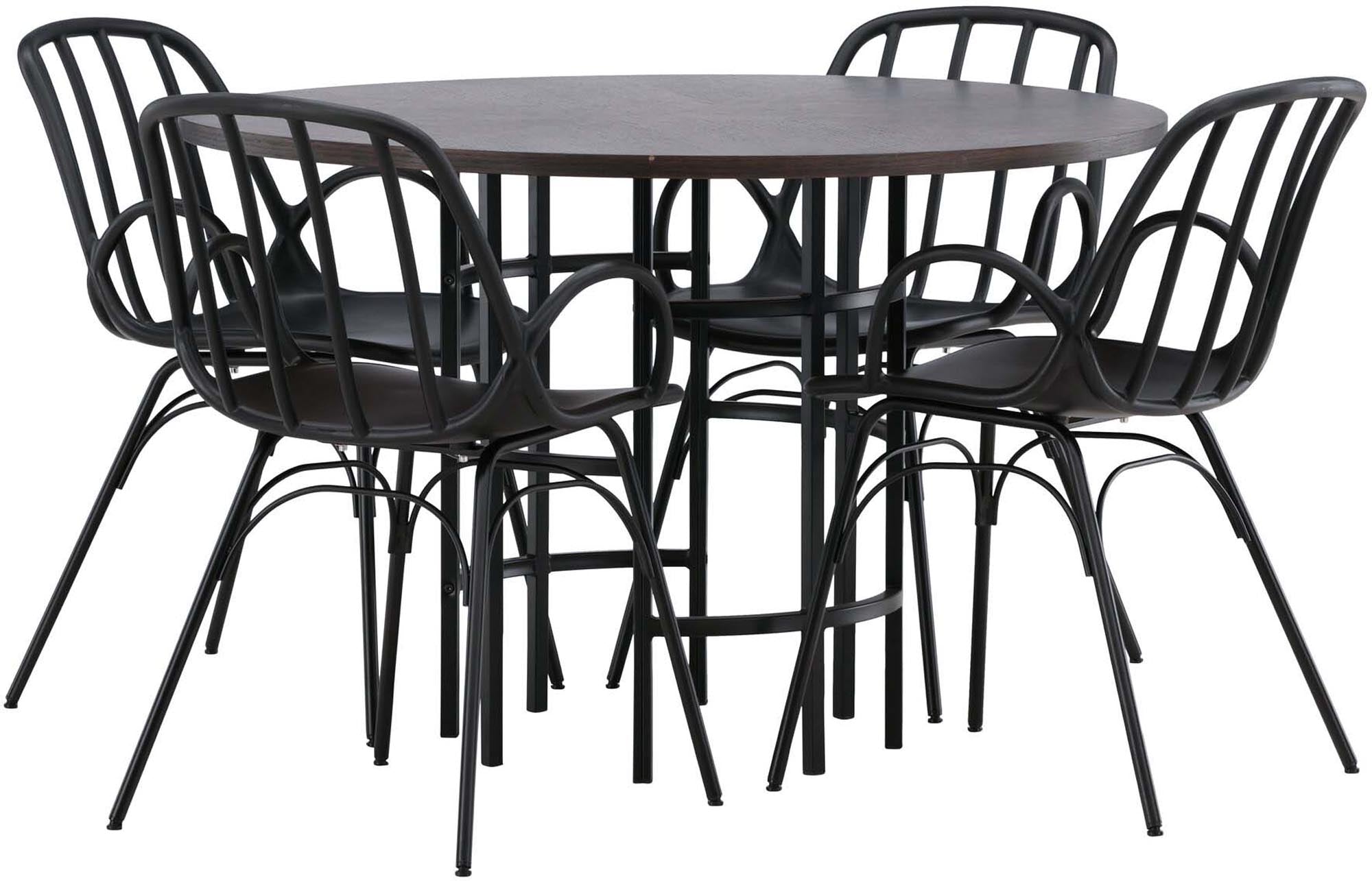 Stilvolles Copenhagen Esszimmerset mit runden Tisch (⌀115cm) und 4 Dyrön Stühlen – perfekt für gemütliche Zusammenkünfte und modernes Wohnen.