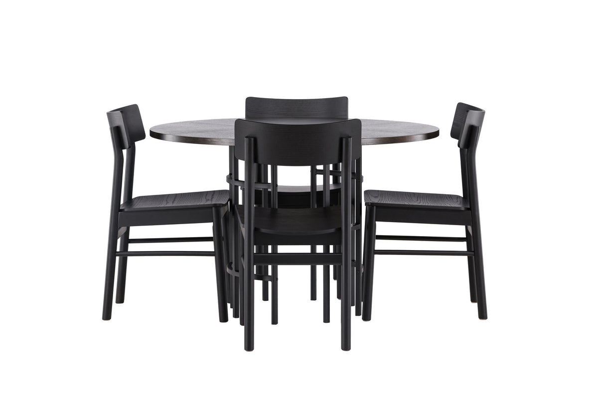 Copenhagen Esstisch + 4 xMontros Esszimmerstuhl in Schwarz präsentiert im Onlineshop von KAQTU Design AG. Esszimmerset ist von Venture Home