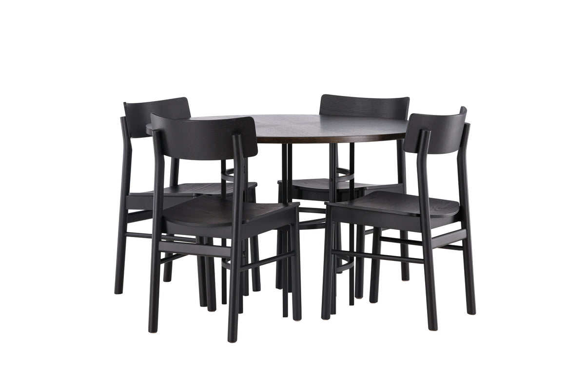 Copenhagen Esstisch + 4 xMontros Esszimmerstuhl in Schwarz präsentiert im Onlineshop von KAQTU Design AG. Esszimmerset ist von Venture Home