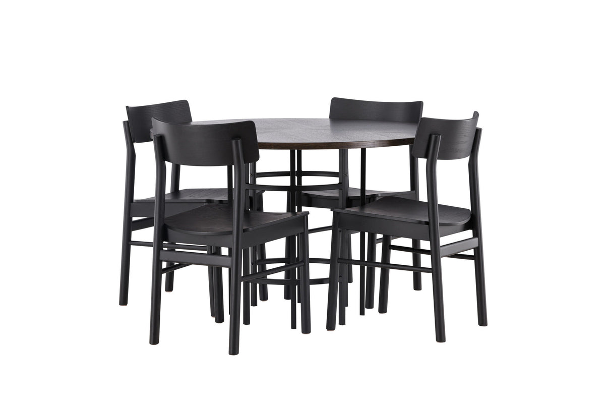 Copenhagen Esstisch + 4 xMontros Esszimmerstuhl in Schwarz präsentiert im Onlineshop von KAQTU Design AG. Esszimmerset ist von Venture Home