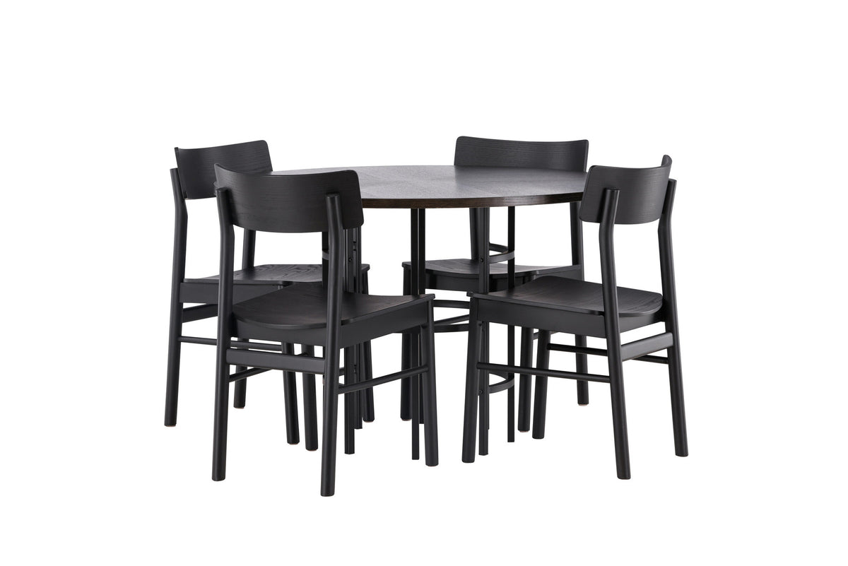 Copenhagen Esstisch + 4 xMontros Esszimmerstuhl in Schwarz präsentiert im Onlineshop von KAQTU Design AG. Esszimmerset ist von Venture Home