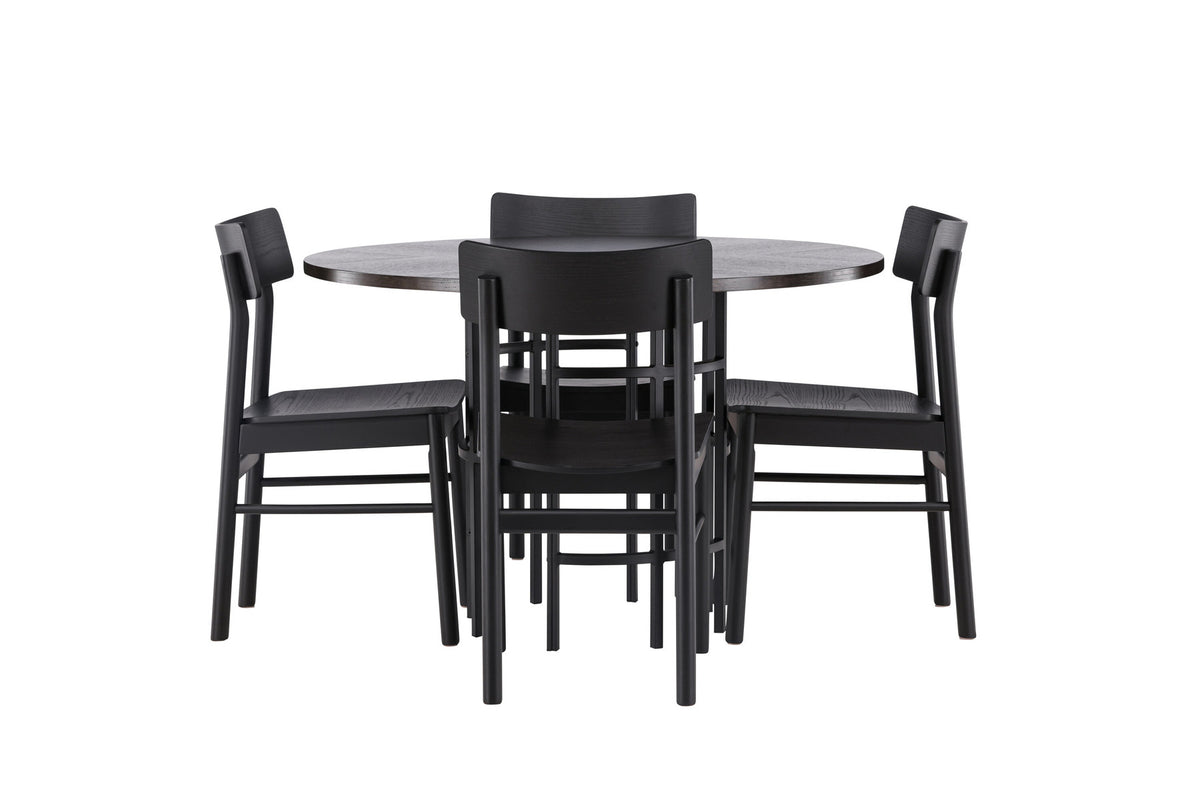 Copenhagen Esstisch + 4 xMontros Esszimmerstuhl in Schwarz präsentiert im Onlineshop von KAQTU Design AG. Esszimmerset ist von Venture Home