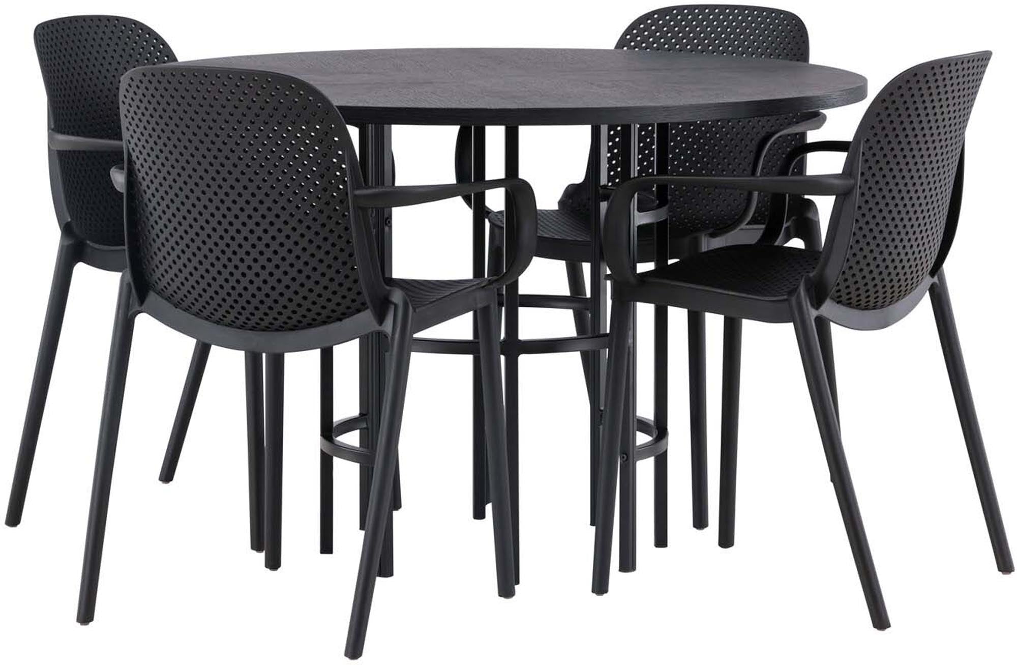 Modernes Esszimmerset mit skandinavischem Flair: runder Tisch (⌀115cm) und 4 komfortable Stühle im Industriedesign.