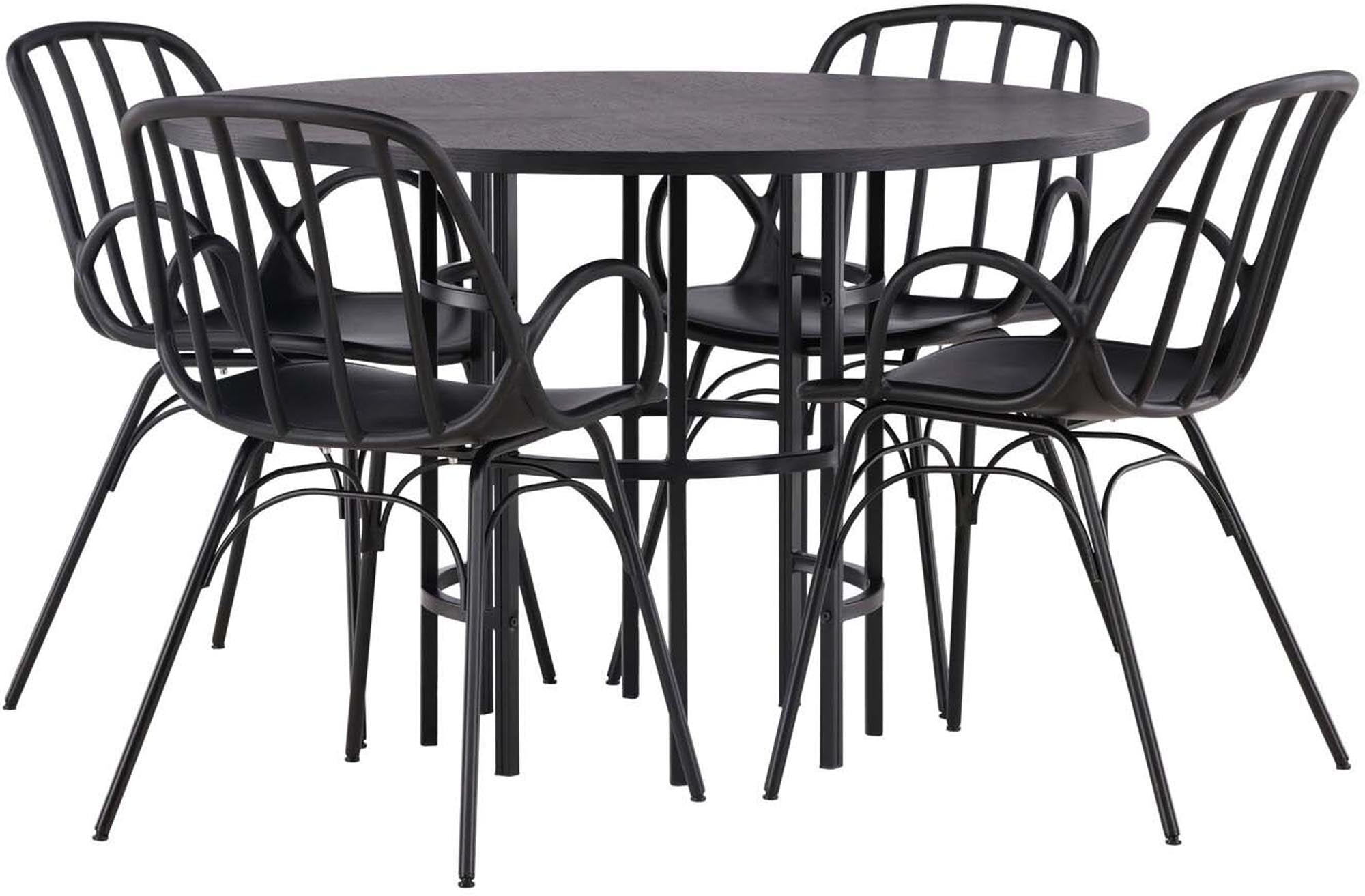 Stilvolles Copenhagen Esszimmerset: runder Tisch (⌀115cm) mit MDF-Platte, 4 Dyrön Stühle, skandinavisches Design, ideal für gesellige Runden.