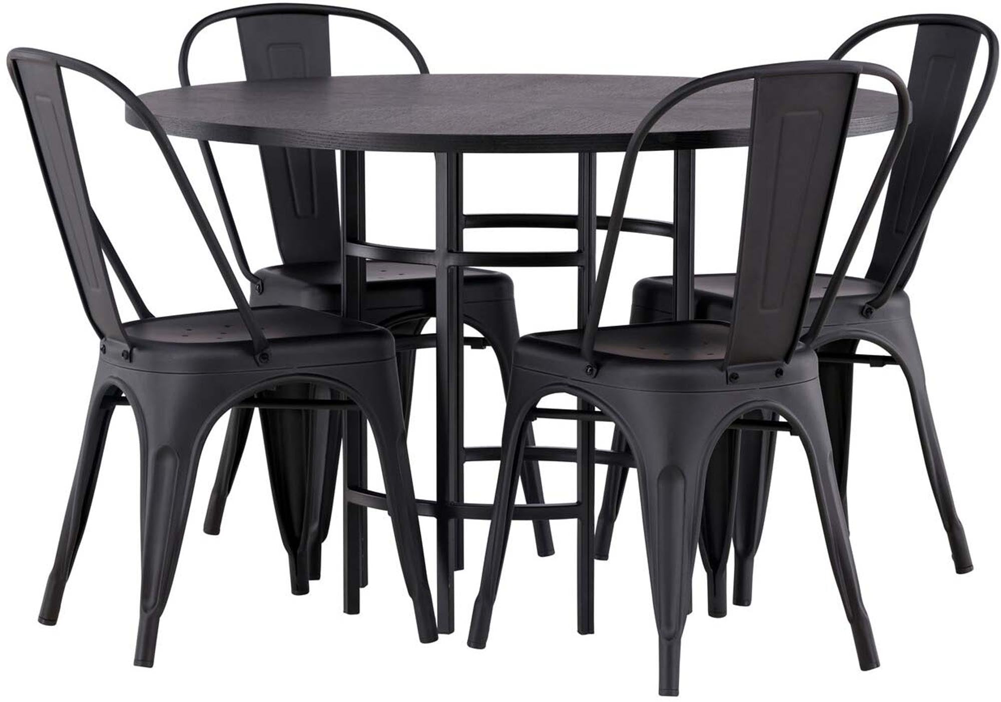 Modernes Esszimmerset mit runder Tischplatte und stilvollen Stühlen. Ideal für gesellige Abende und einladende Essbereiche.