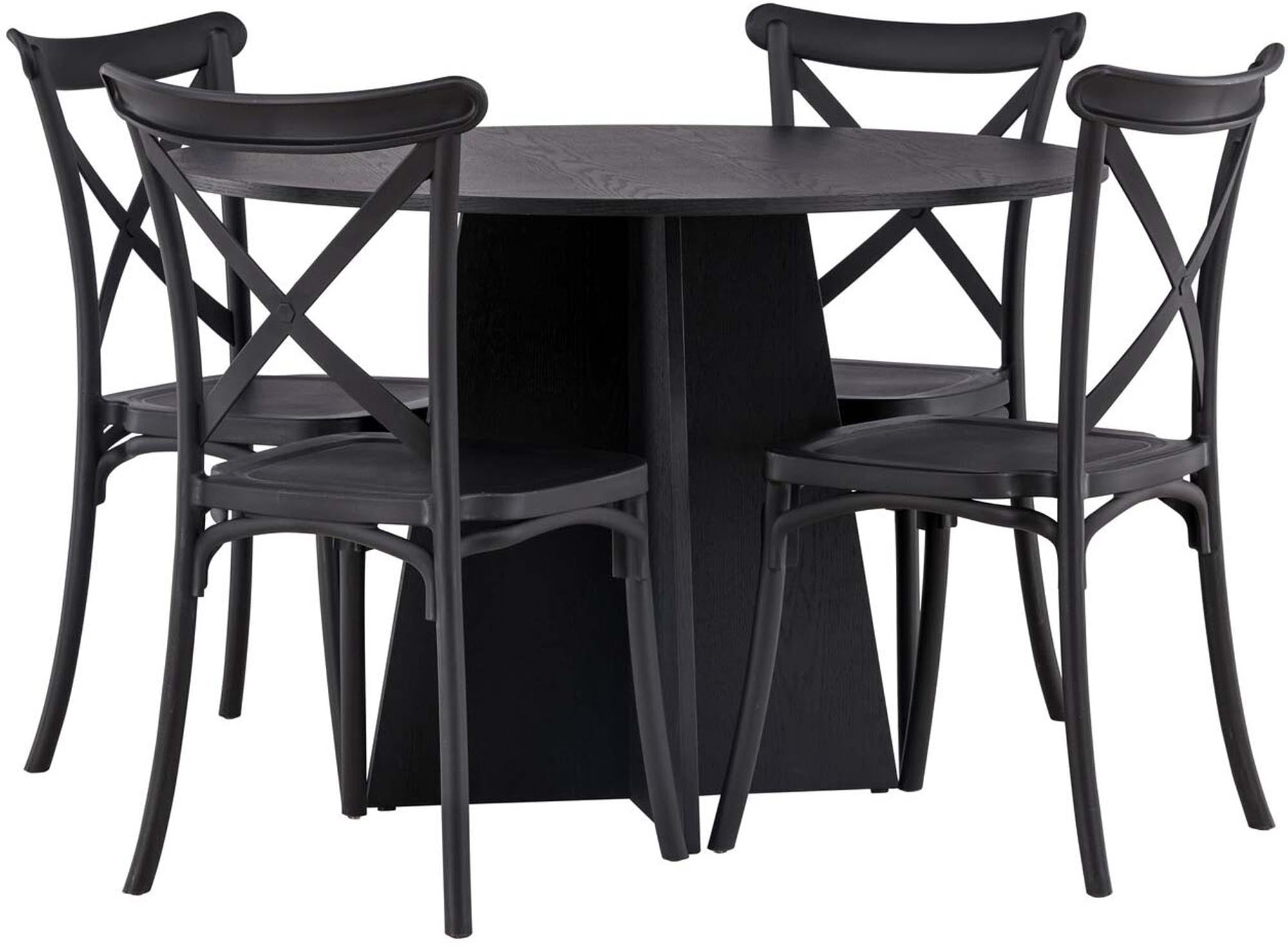 Stilvolles Bootcut Esszimmerset mit runden Crosett Stühlen, perfekt für gemütliche Abende und ein modernes Ambiente in Ihrem Zuhause.