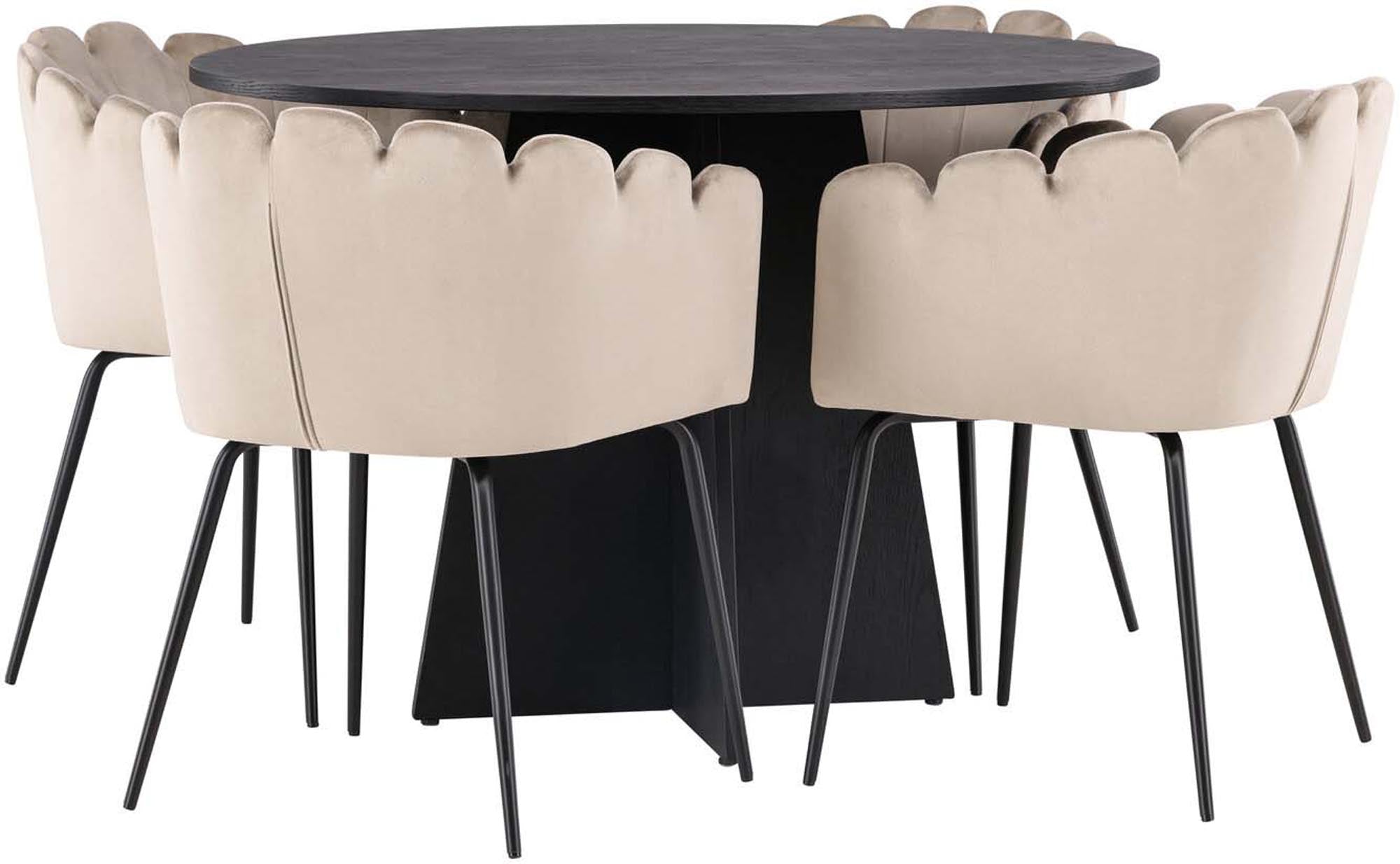 Elegantes Bootcut Esszimmerset mit runden Limhamn Tisch (Ø110cm) und 4 stilvollen Stühlen. Ideal für gesellige Abende und modernes Wohnen.