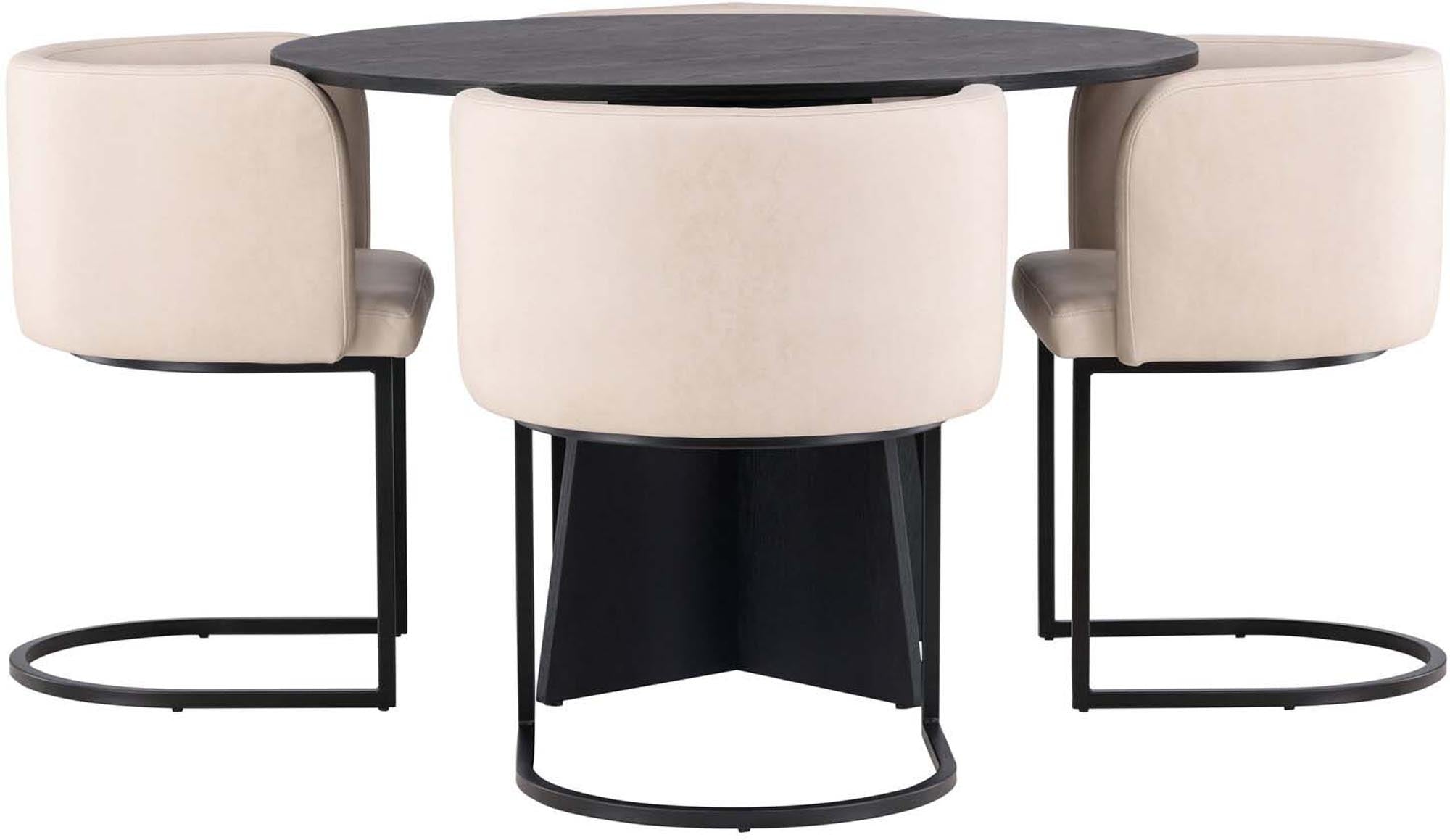 Elegantes Esszimmerset mit Bootcut-Stühlen und rundem Tisch, Ø110cm.