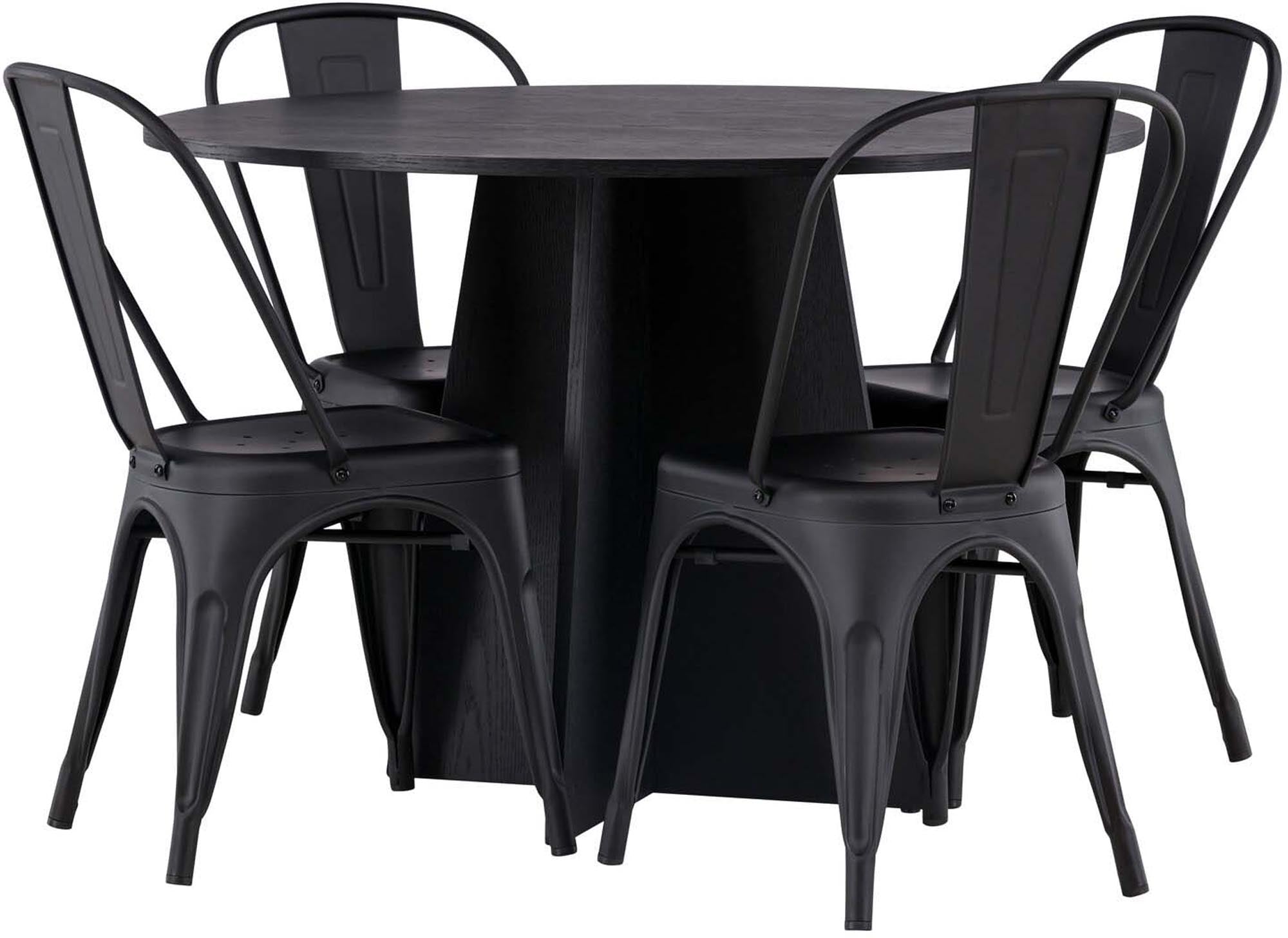 Stilvolles Bootcut Esszimmerset mit rundem Tisch und 4 Stühlen.