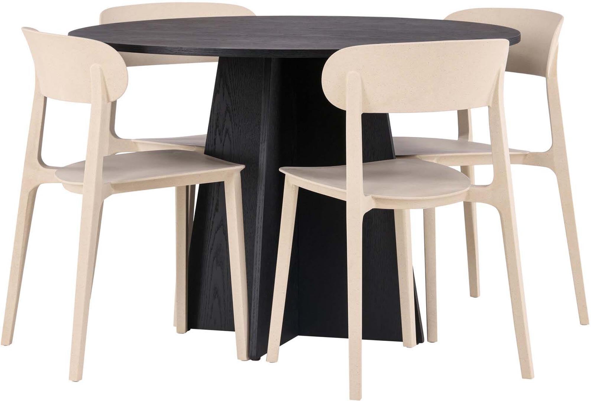 Stilvolles Bootcut Esszimmerset mit runden Tisch (110cm) und 4 eleganten Åstol-Stühlen. Perfekt für gesellige Abende und moderne Essbereiche.