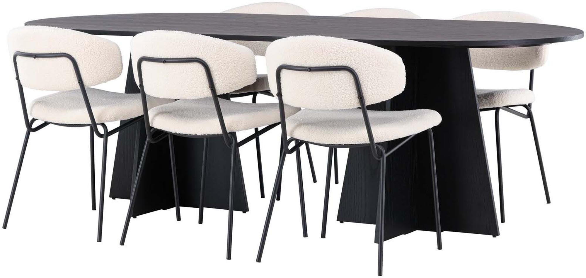 Elegantes Bootcut Esszimmerset mit ovalem Tisch und 6 Chico-Stühlen, ideal für gesellige Abende und modernes Wohnen.