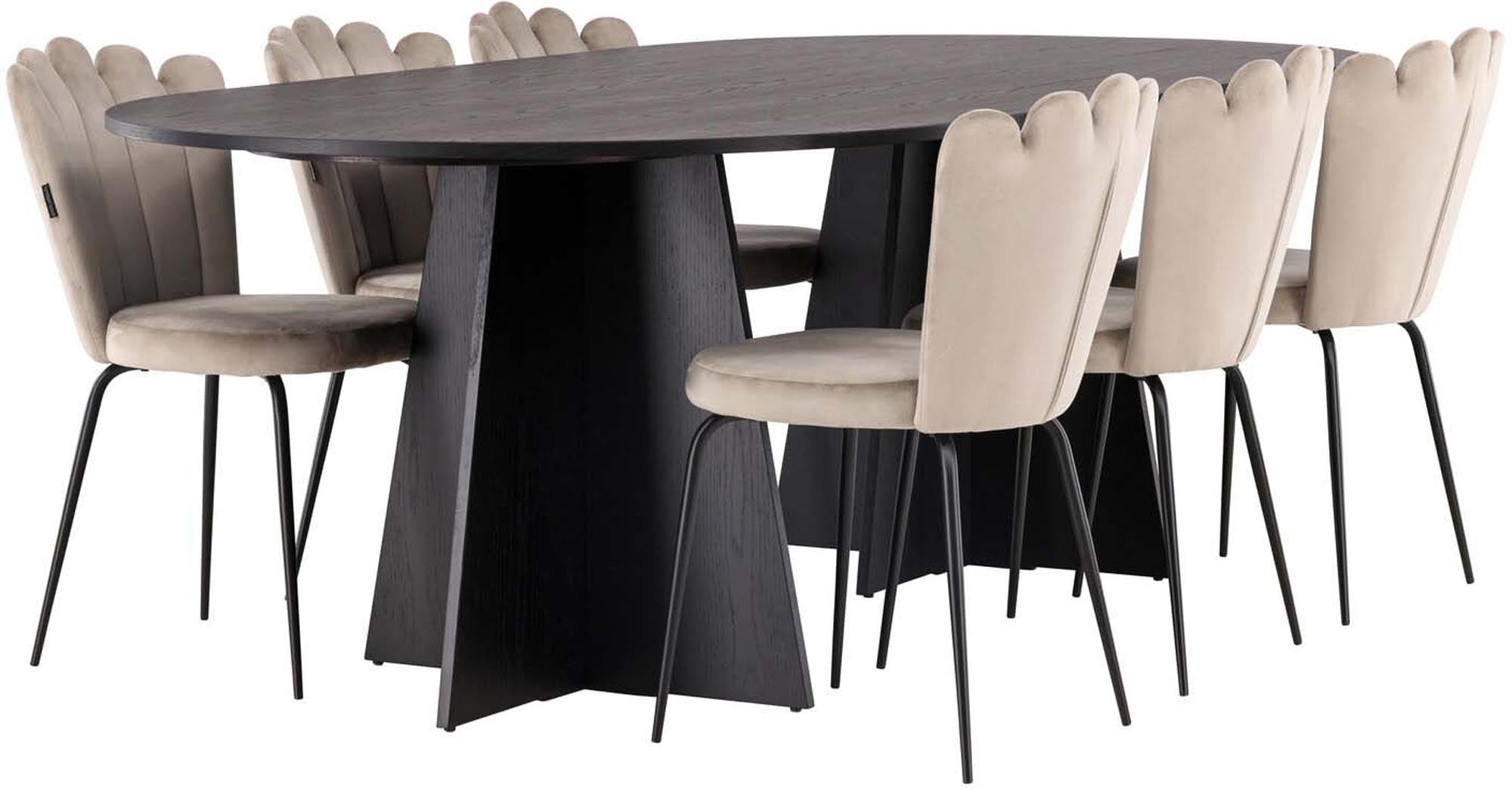 Stilvolles Bootcut Esszimmerset mit 6 Limhamn Stühlen, 230cm, Venture Home.