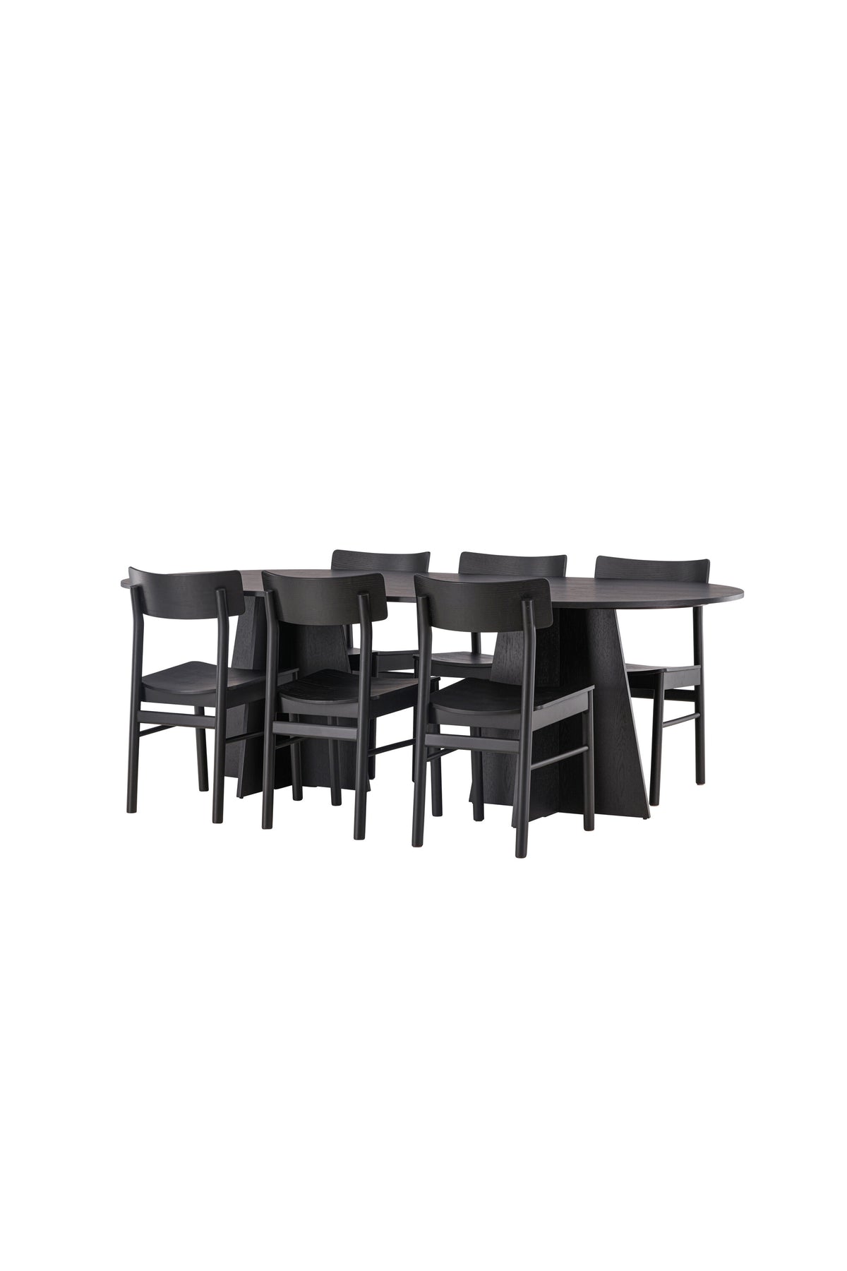Bootcut Oval Esstisch + 6 x Montros Esszimmerstuhl in Schwarz präsentiert im Onlineshop von KAQTU Design AG. Esszimmerset ist von Venture Home