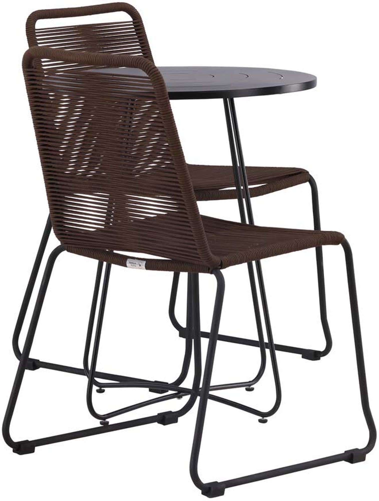 Stilvolles Bacong Outdoor-Tischset + Lindos: 60cm Tisch, 2 wetterfeste Stühle, ideal für Balkon & Garten. Eleganz & Komfort im Freien.