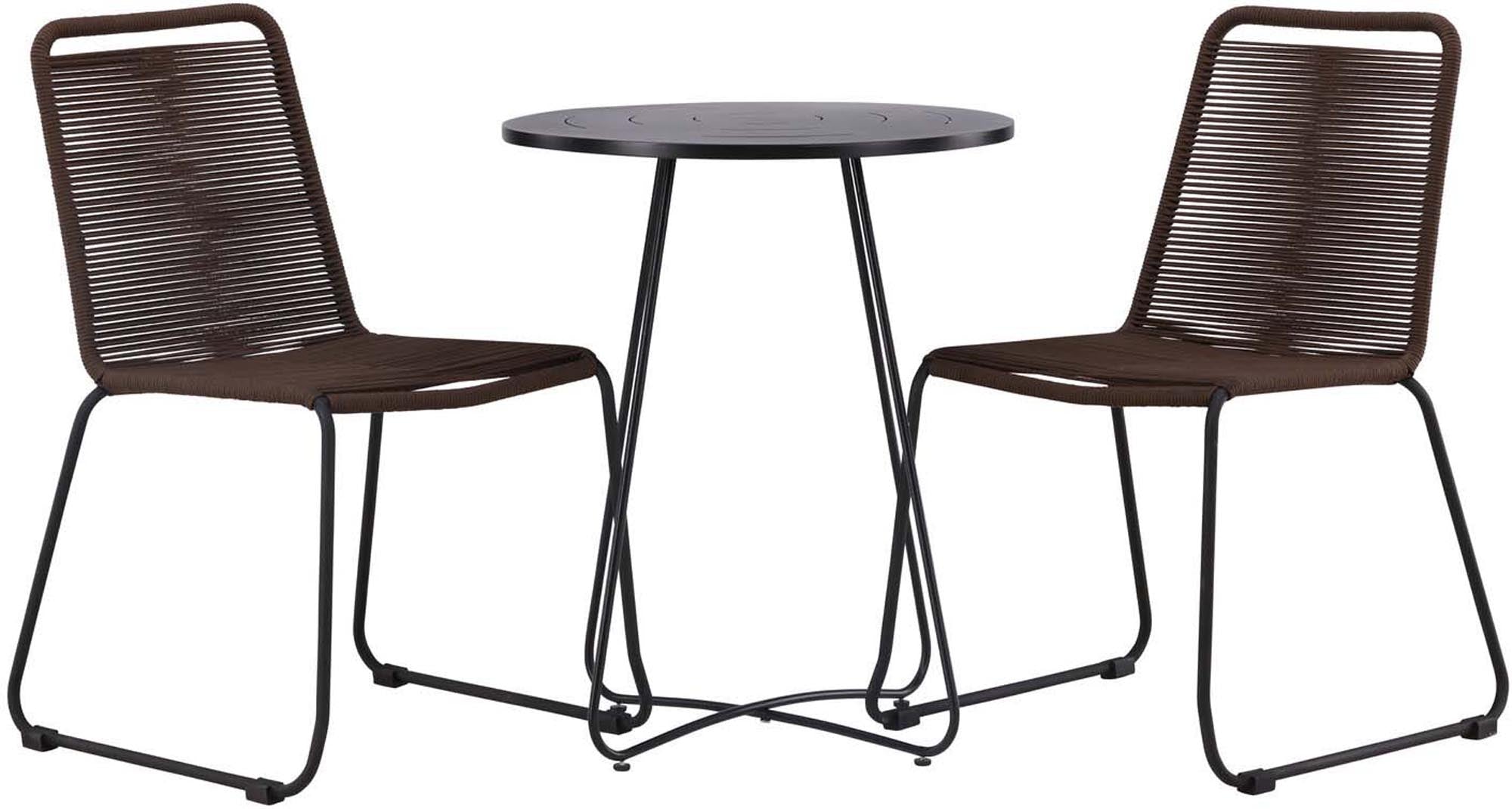 Elegantes Bacong Outdoor-Set mit rundem Lindos-Tisch (⌀60cm) und 2 Stühlen von Venture Home, ideal für Garten oder Balkon.