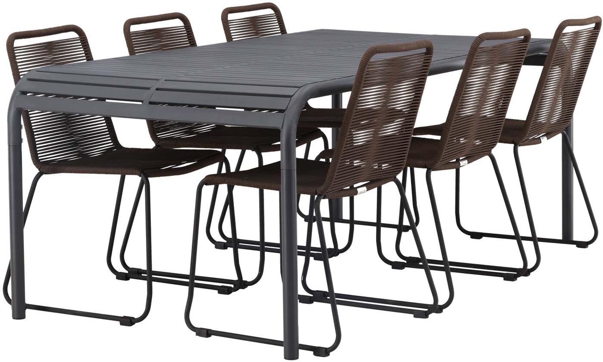 Borneo Outdoor-Tischset + Lindos 200cm/6St. in Schwarz Braun präsentiert im Onlineshop von KAQTU Design AG. Gartentischset ist von Venture Home