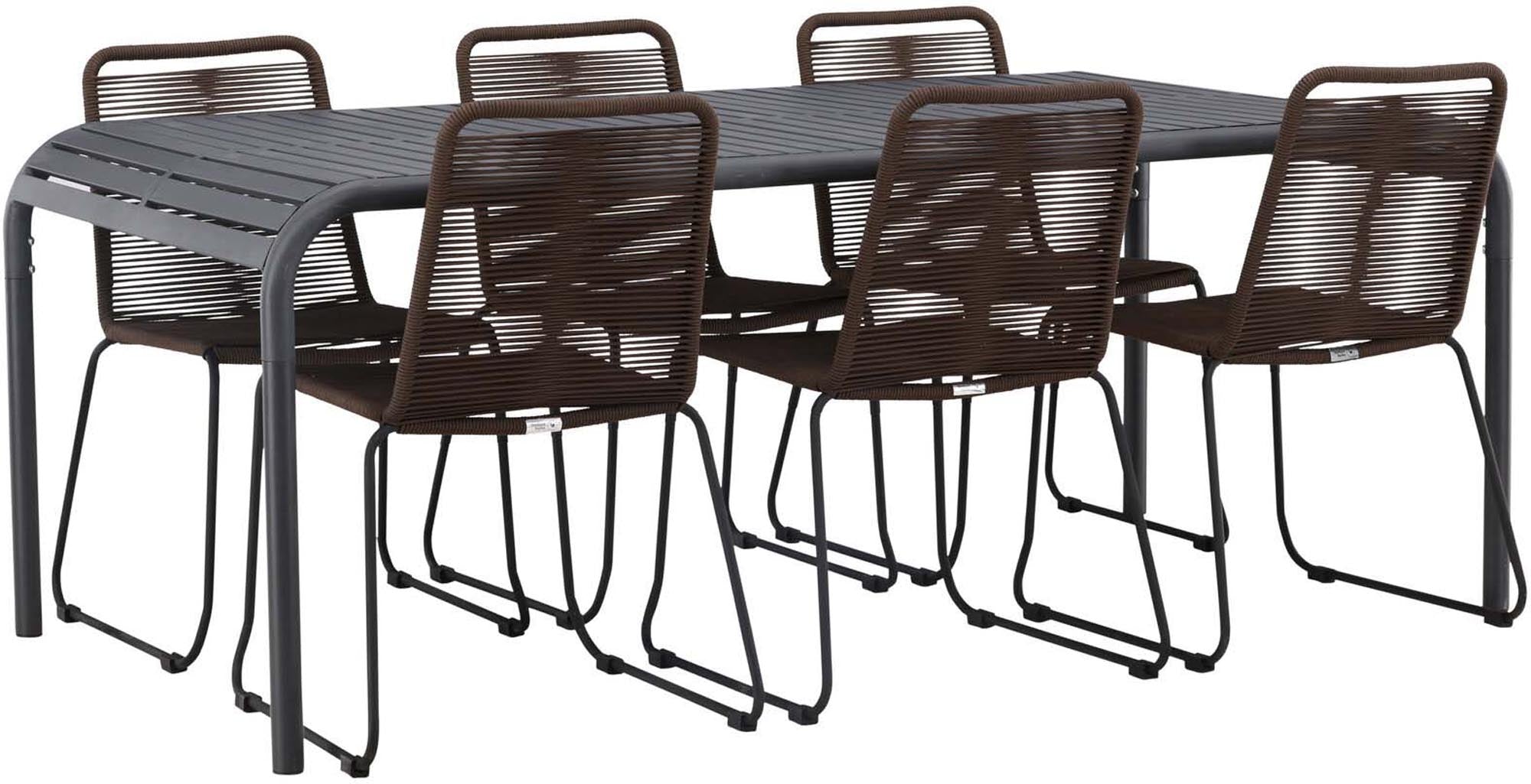 Borneo Outdoor-Tischset + Lindos 200cm/6St. in Schwarz Braun präsentiert im Onlineshop von KAQTU Design AG. Gartentischset ist von Venture Home