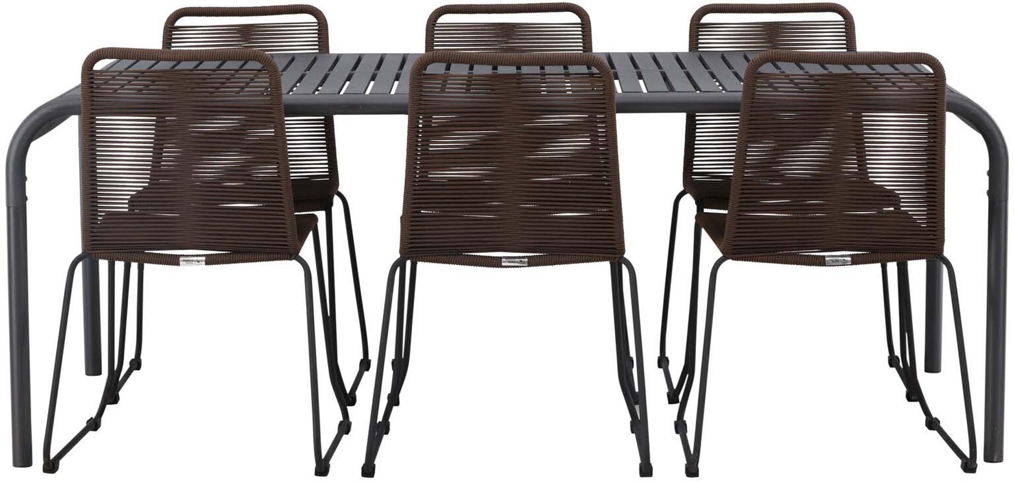 Borneo Outdoor-Tischset + Lindos 200cm/6St. in Schwarz Braun präsentiert im Onlineshop von KAQTU Design AG. Gartentischset ist von Venture Home