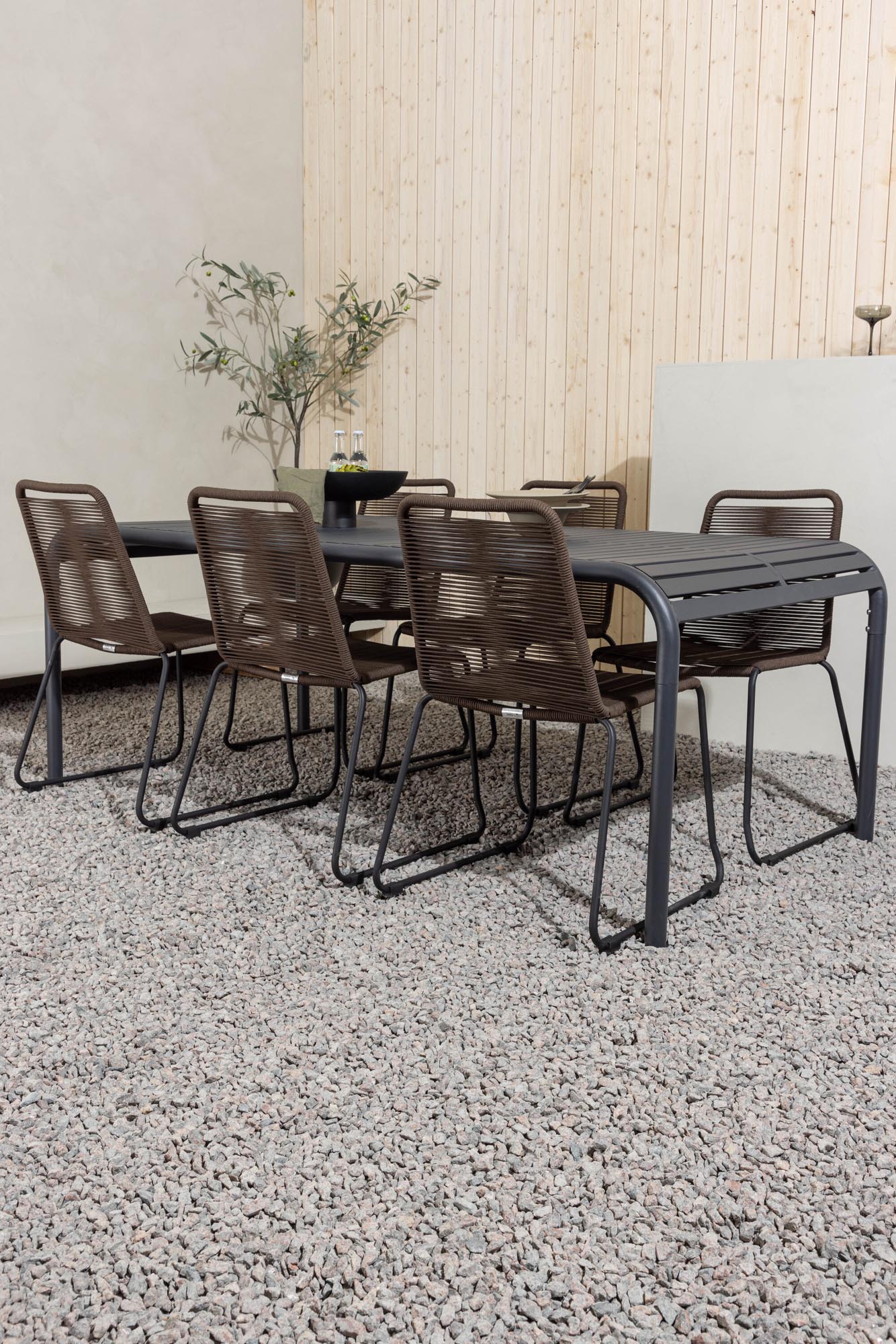 Borneo Outdoor-Tischset + Lindos 200cm/6St. in Schwarz Braun präsentiert im Onlineshop von KAQTU Design AG. Gartentischset ist von Venture Home