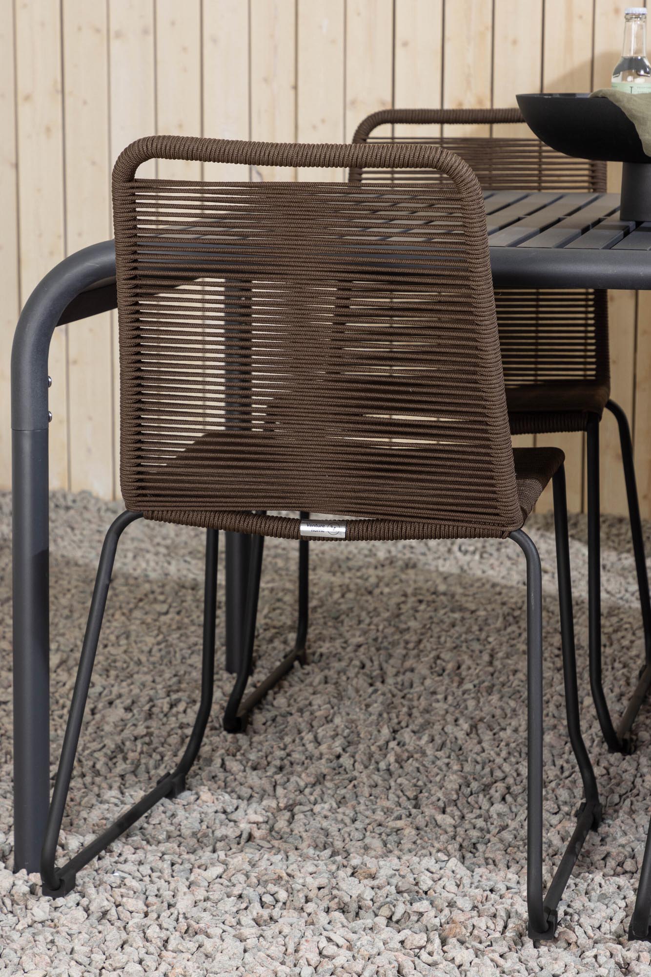 Borneo Outdoor-Tischset + Lindos 200cm/6St. in Schwarz Braun präsentiert im Onlineshop von KAQTU Design AG. Gartentischset ist von Venture Home